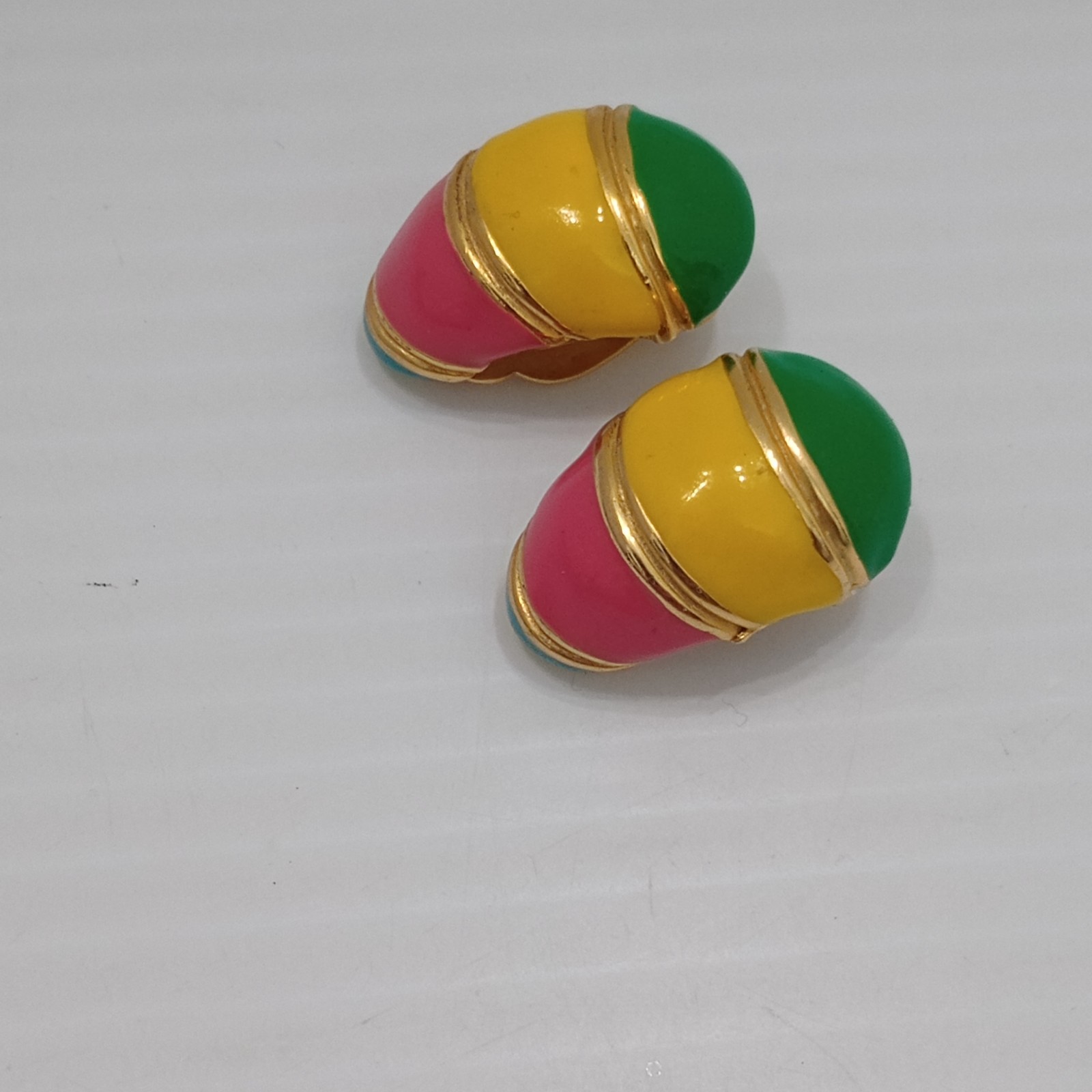 Gay Boyer Clip On Earrings Neon Pink Yellow Green Enamel Gold Tone easter