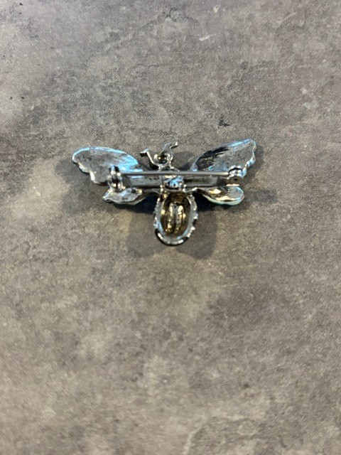 2 VTG PIN BROOCH BLUE BEE/BUG SILVER TONE ENAMEL AND RHINESTONES