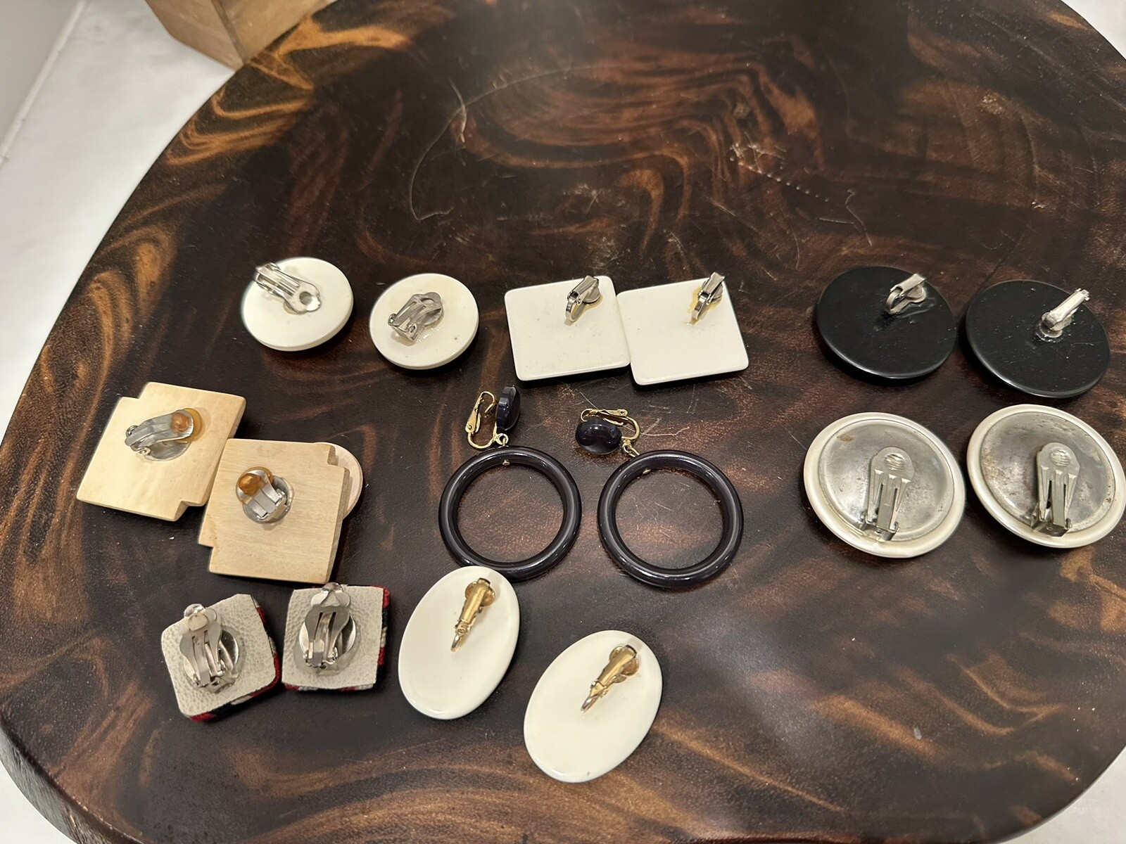 Vintage 60’s-80’s Mod Disc Lucite Resin Wood Clip On Earring Lot (8 prs)