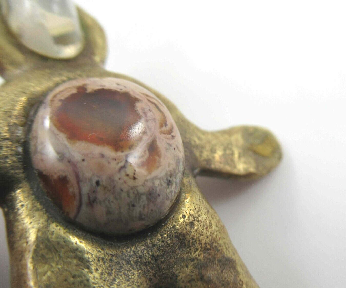 Brass Tone Figural Person Pendant w/ Stone Cabochons