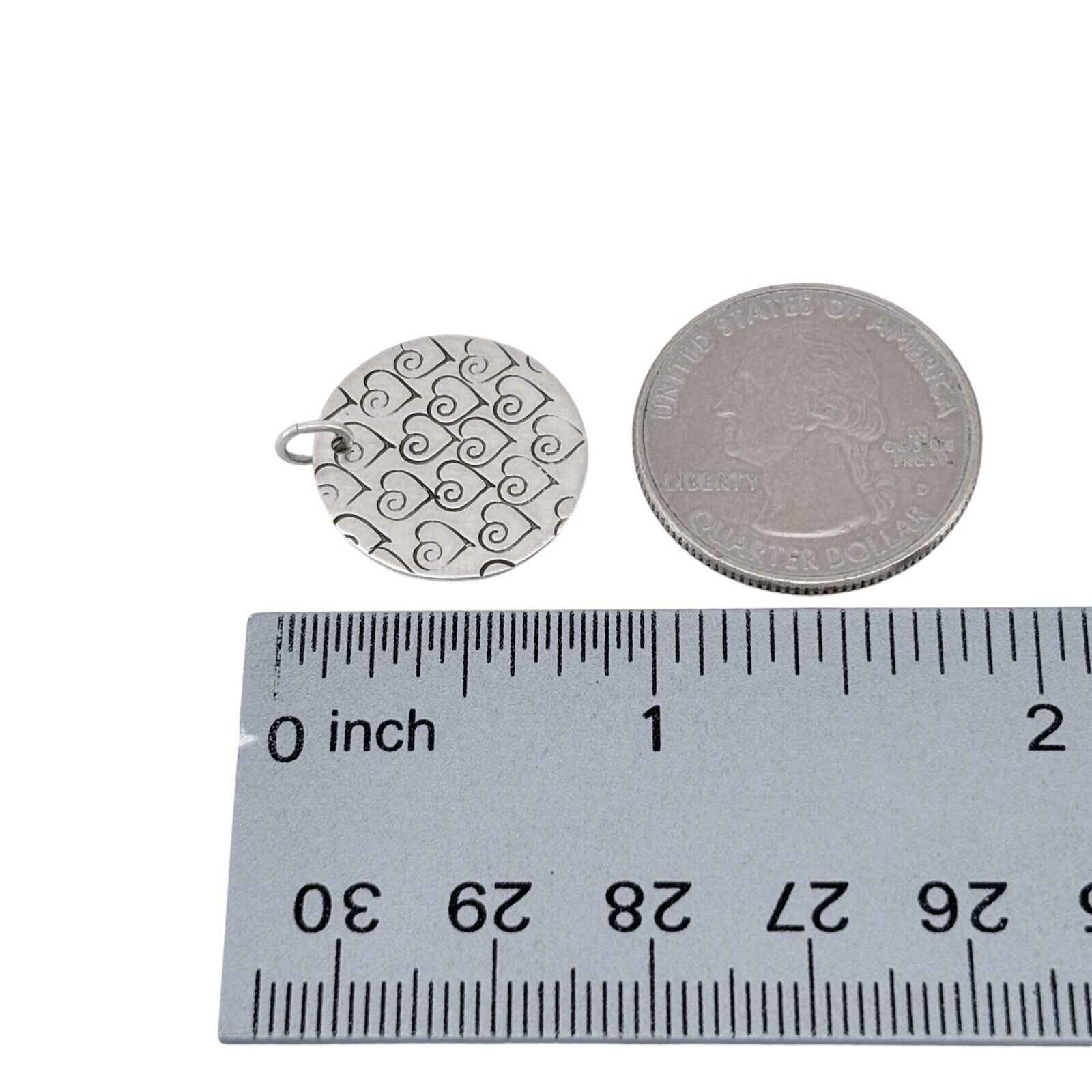 Vintage Sterling Silver 925 Round Heart Pattern Pendant