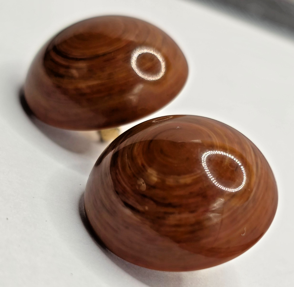 Vintage Crown Trifari Lucite Brown Wood Grain and Gold Tone Clip Earrings