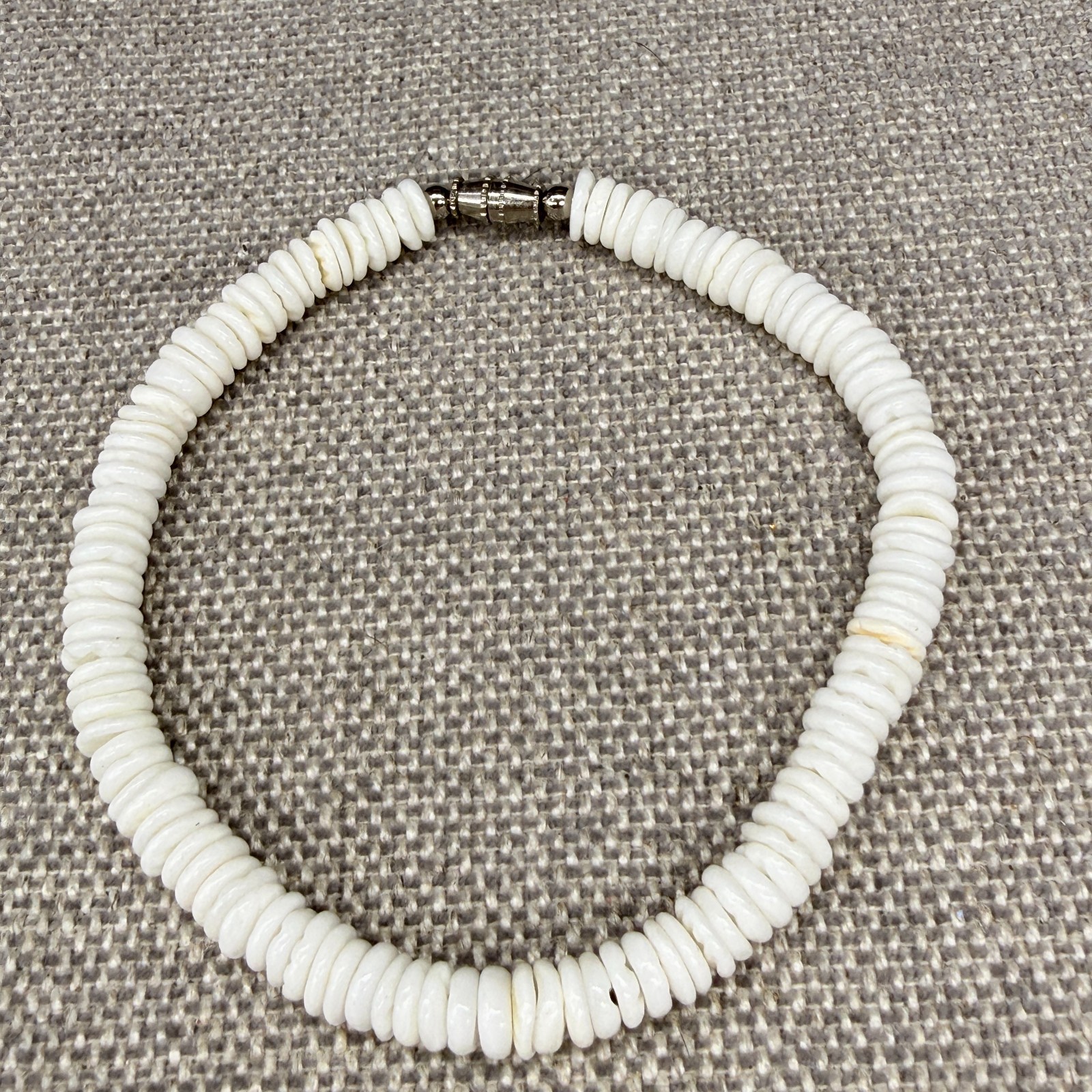 Vintage Heishi Bead Bracelet and Anklet Set White Blue Shells