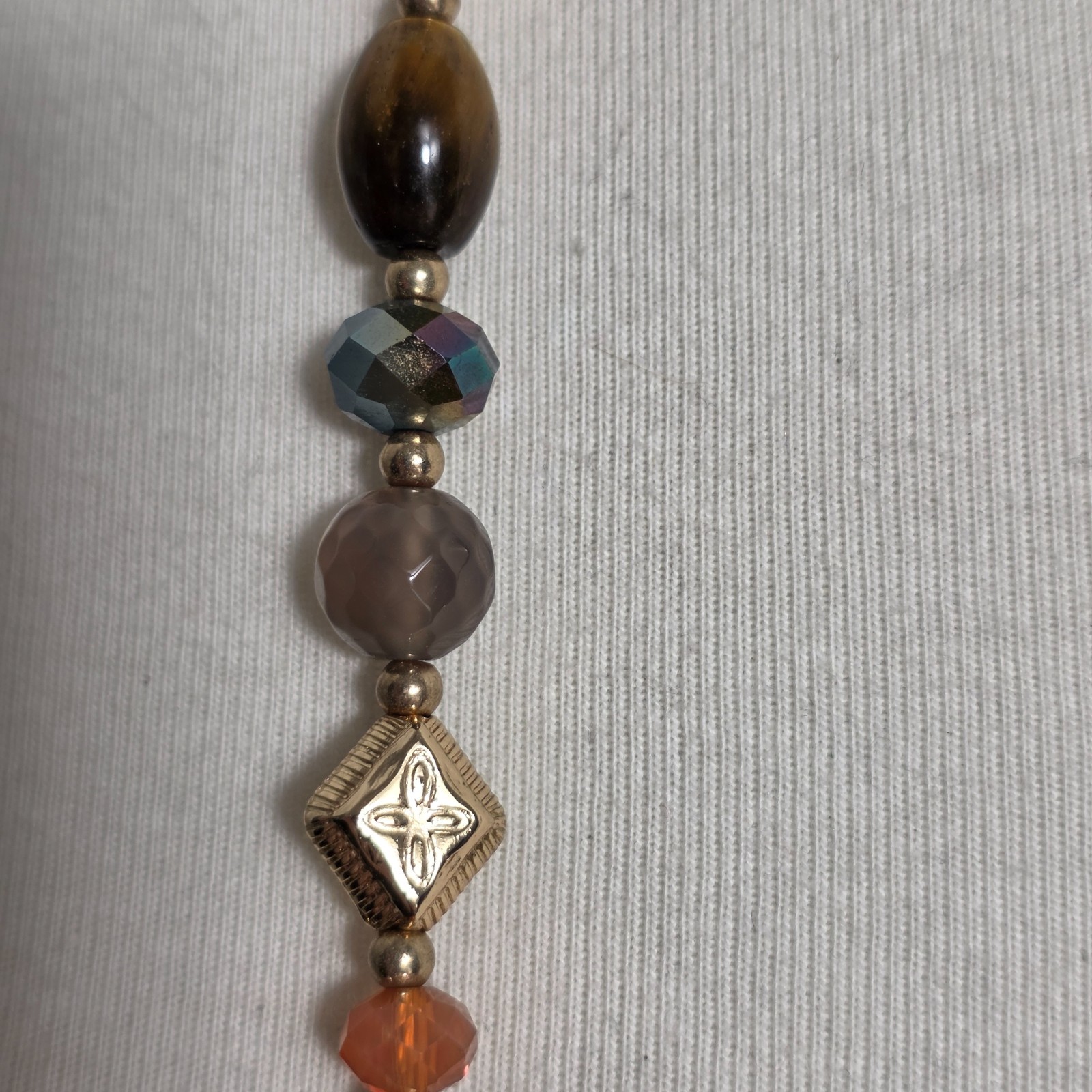 Cato Long Gold Tone Fashion Necklace Multi-Colored Beads & Leaf Charms