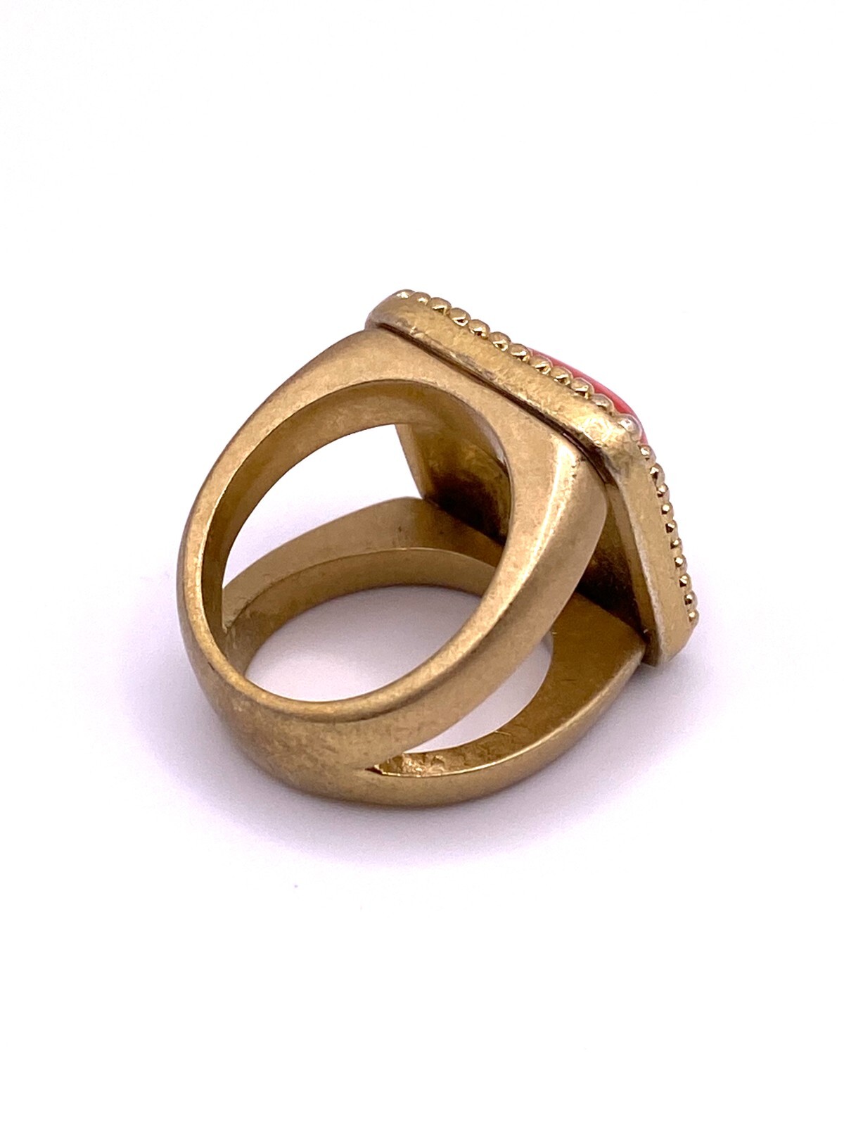 Vintage Style Lia Sophia Ring Large Square Orange Lozenge Goldtone Metal Setting