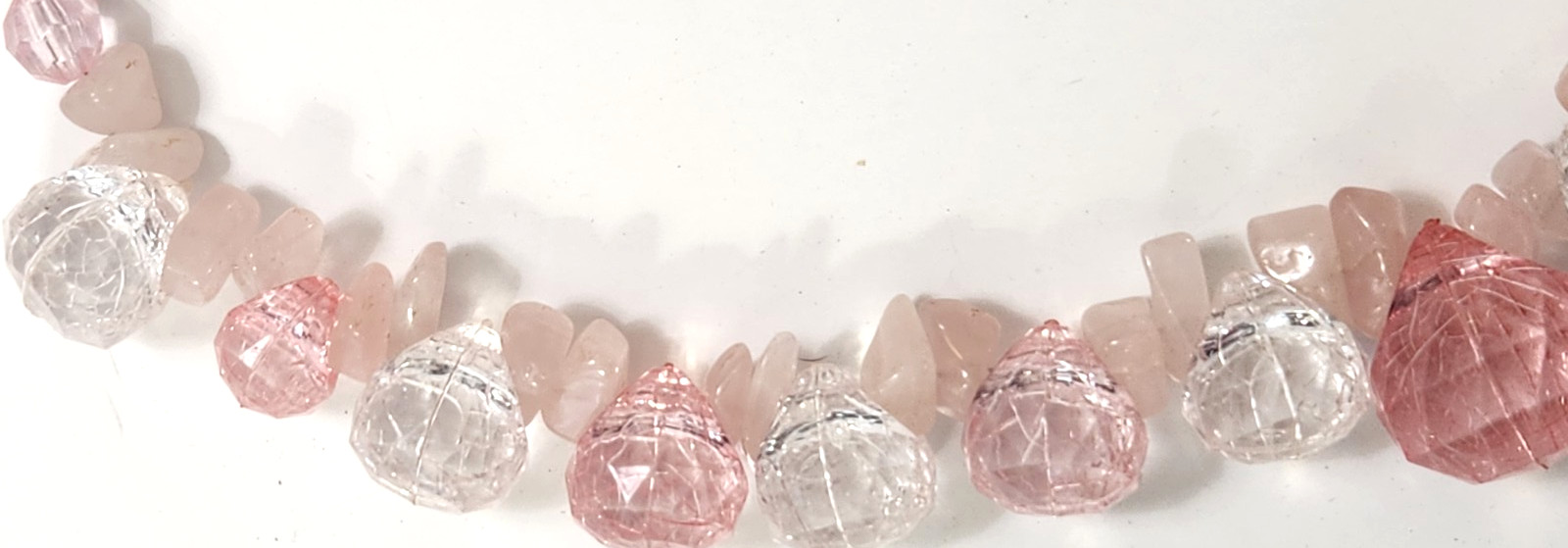Pink Rose Quartz Chips Acrylic Faceted Crackle Beads Necklace Fairies Fantasy