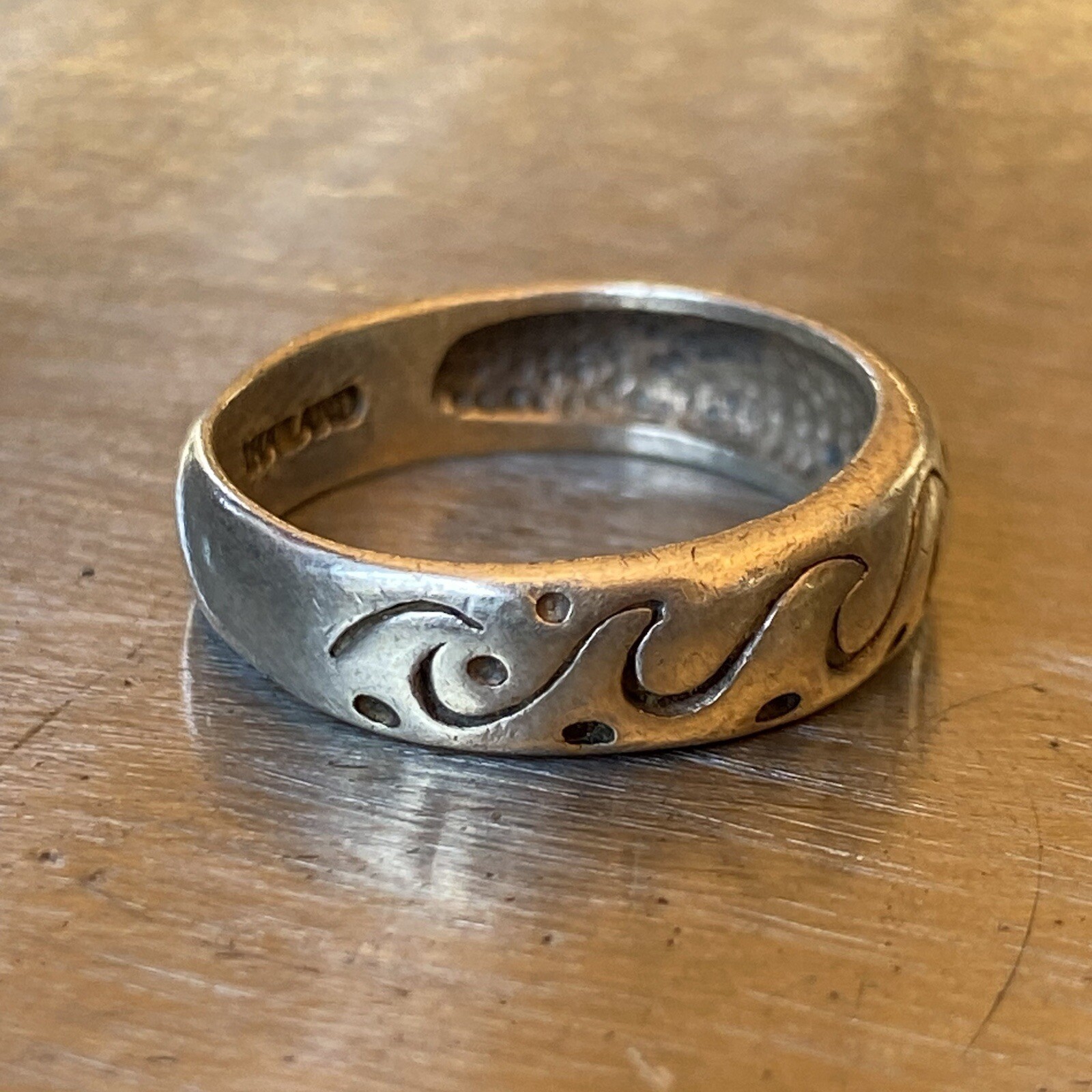 Vintage NF Signed Sterling Silver 925 Oxidized Wave Swirl Band Ring Size 5.75