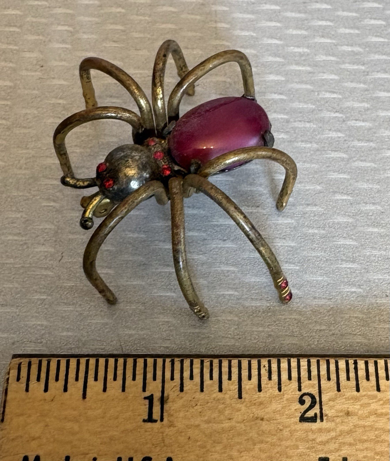 Art Deco Antique Spider Brooch Insect Bug Jewelry Red Plastic Rhinestones READ