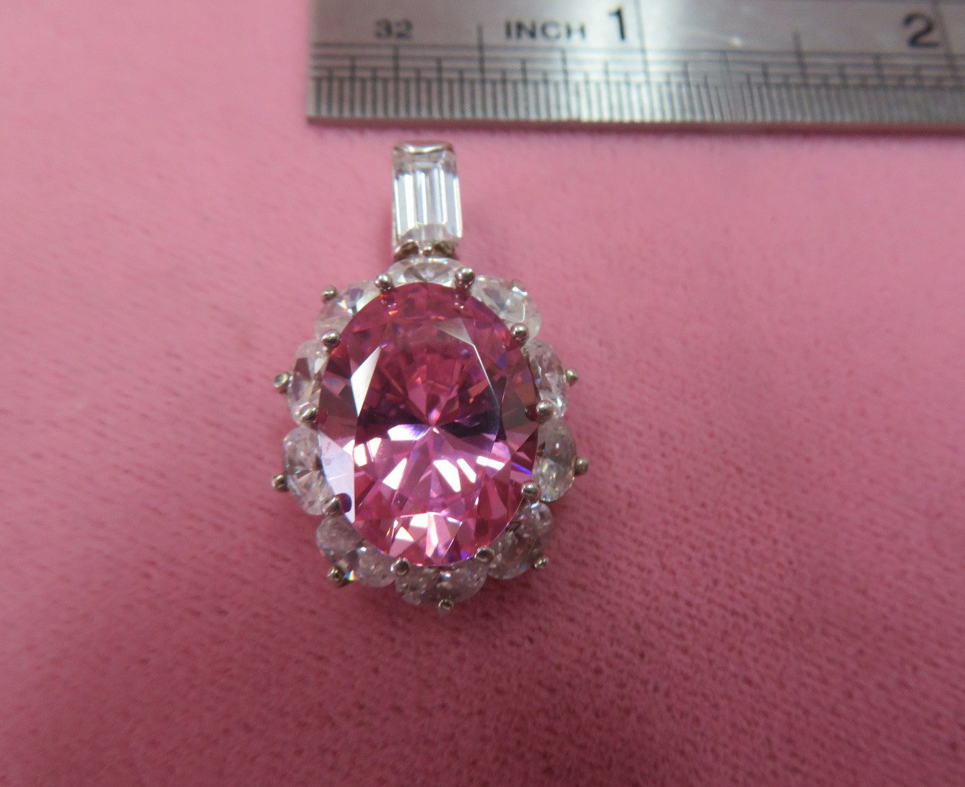 Vtg PAJ 925 Sterling Silver Pink White CZ Pendant 8.1 Grams with Openable Bail