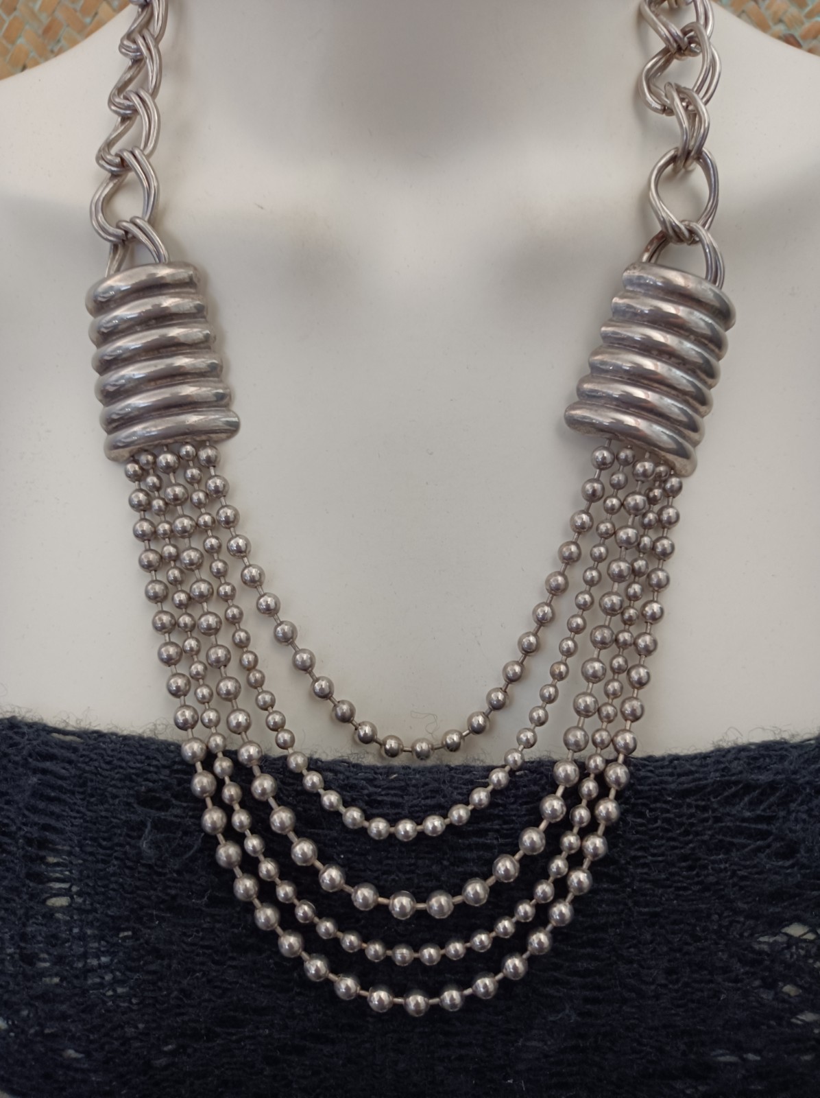 Statement Necklace Coiled Industrial Mechanical Massive Heavy Brutalist Chunky