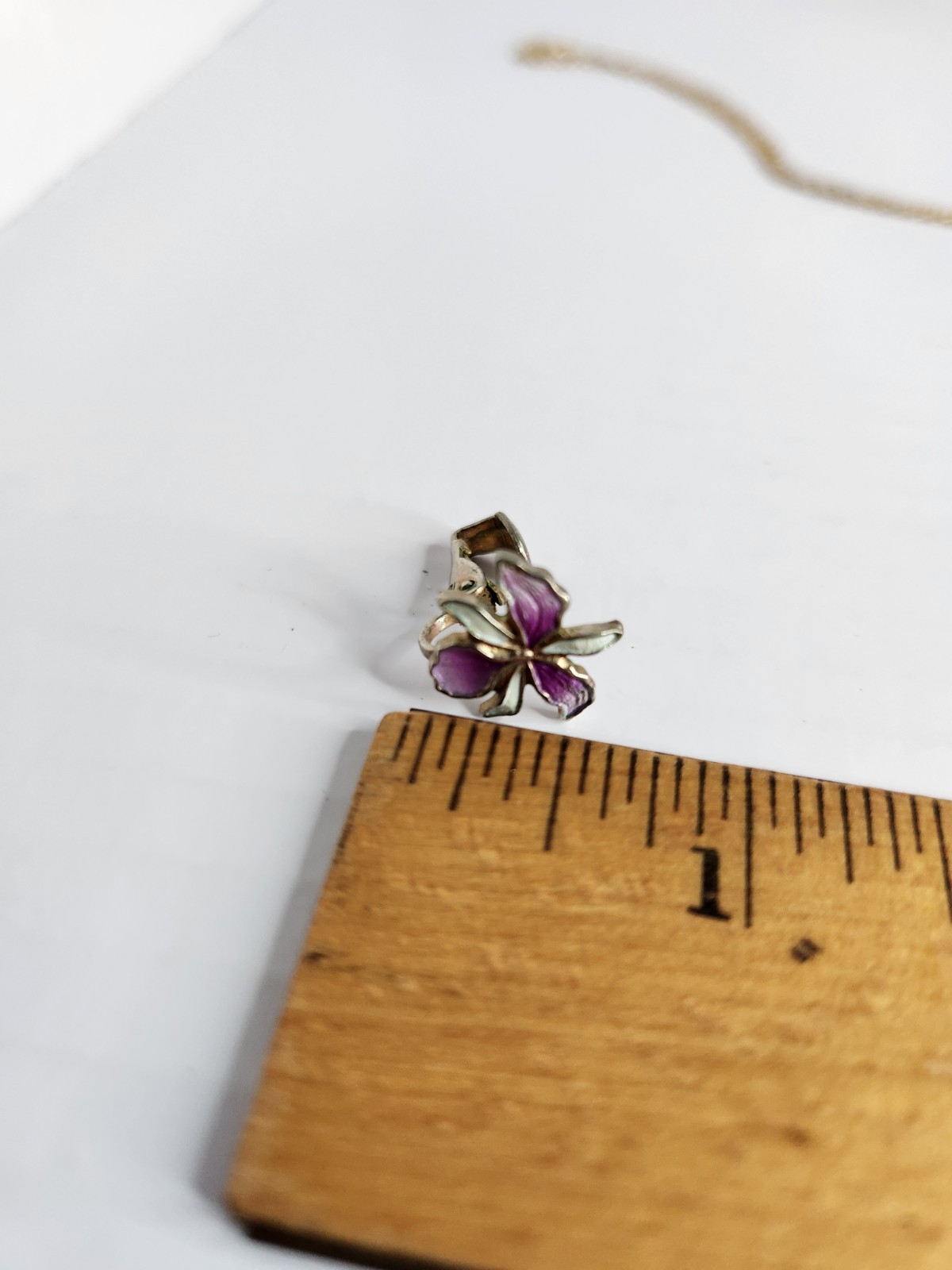 Vintage Orchid Flower Enamel Necklace & Clip-On Earrings Set Purple Gold Tone