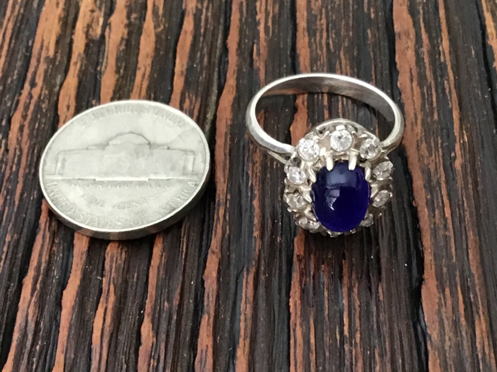 Vintage Sterling Silver 925 Ring With Blue Sapphire and 10 Cz’s Size 6, Weight 4