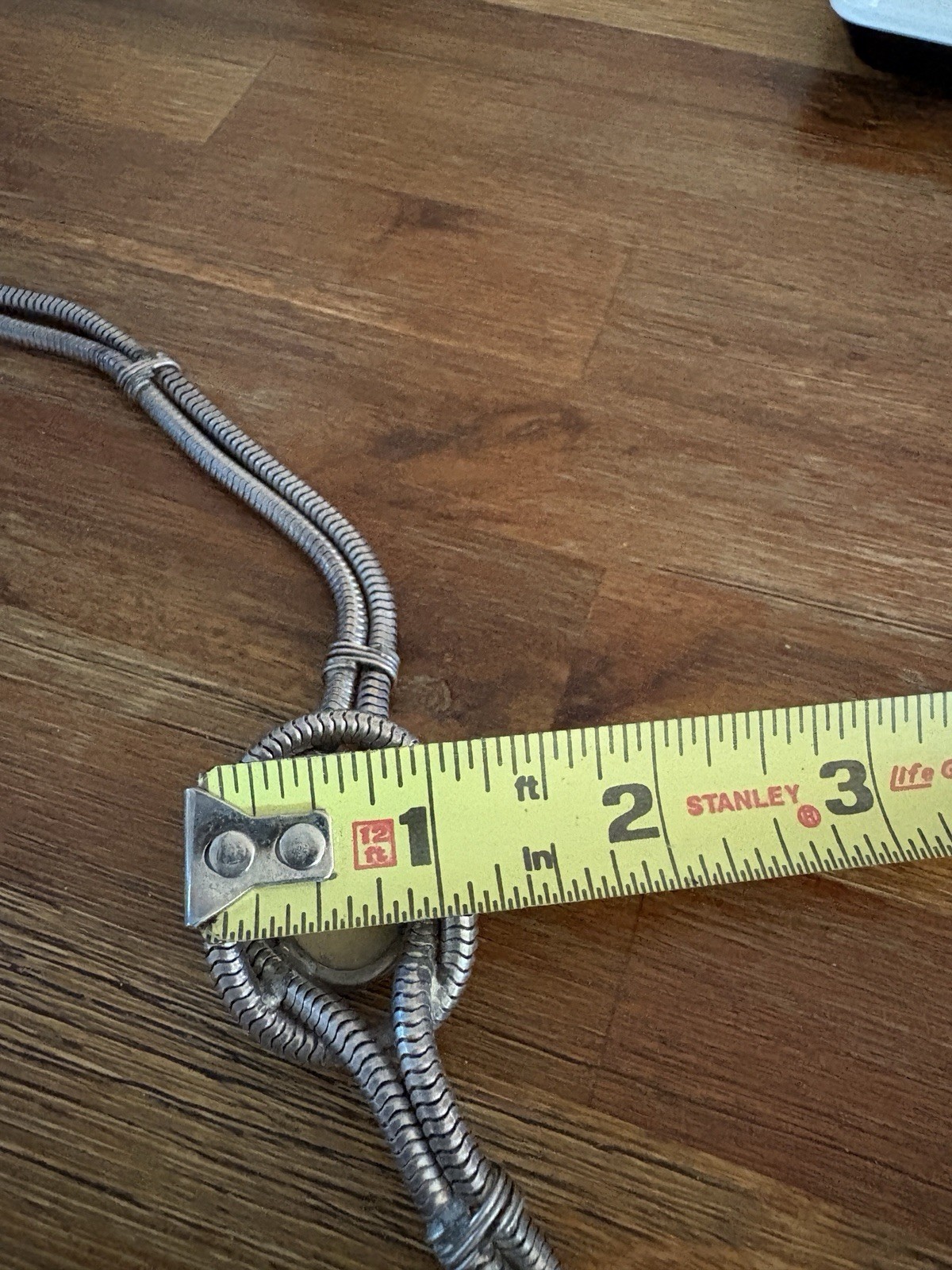 VTG Heavy Choker Necklace Bovine Bone Silvertone Double Serpentine Chain 1970s