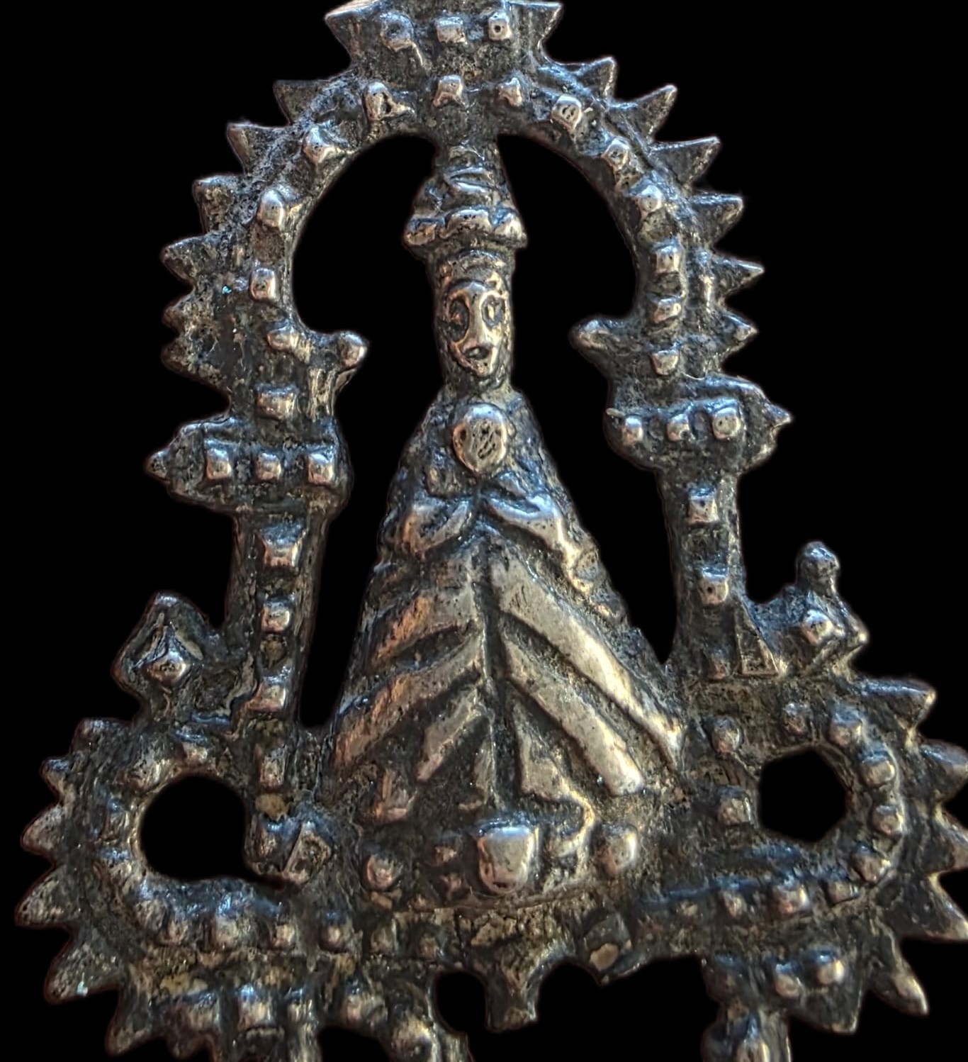 Fine Antique 18Th Century Silver Virgin Mary & Baby Jesus Pendant Ca 1700