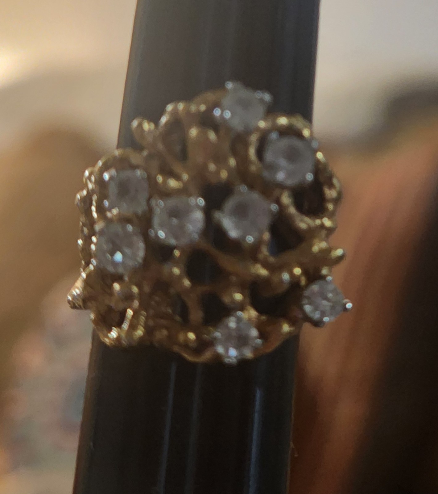 Vintage CZ Brutalist Cocktail Nugget Ring 18k HGE Gold Electroplate Size 4.75