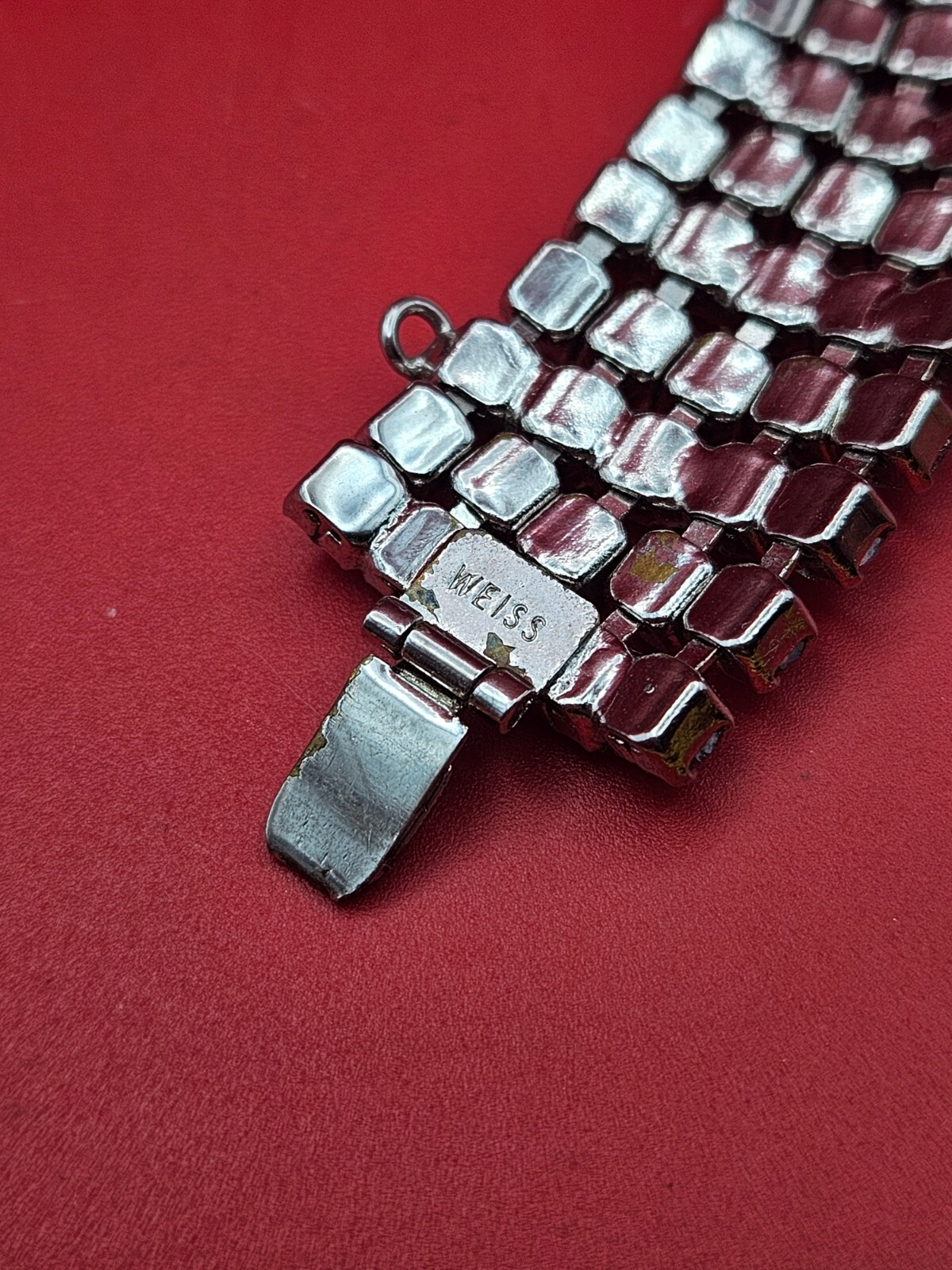 Signed WEISS Five Row ART DECO Emerald Cut and Round Clear Rhinestone Bracelet