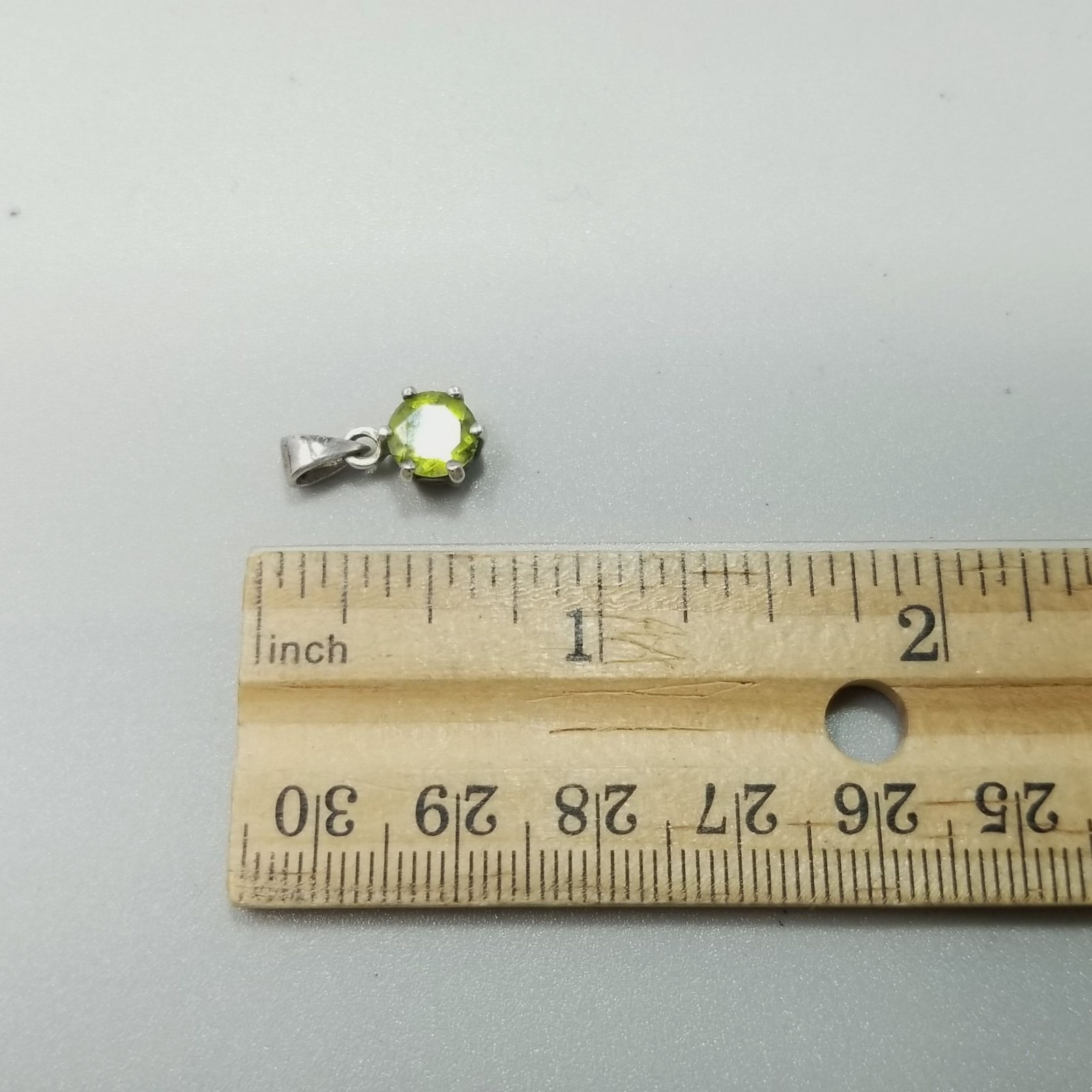 Vintage Sterling Silver Lime Green Peridot Pendant Small Round Prong Set