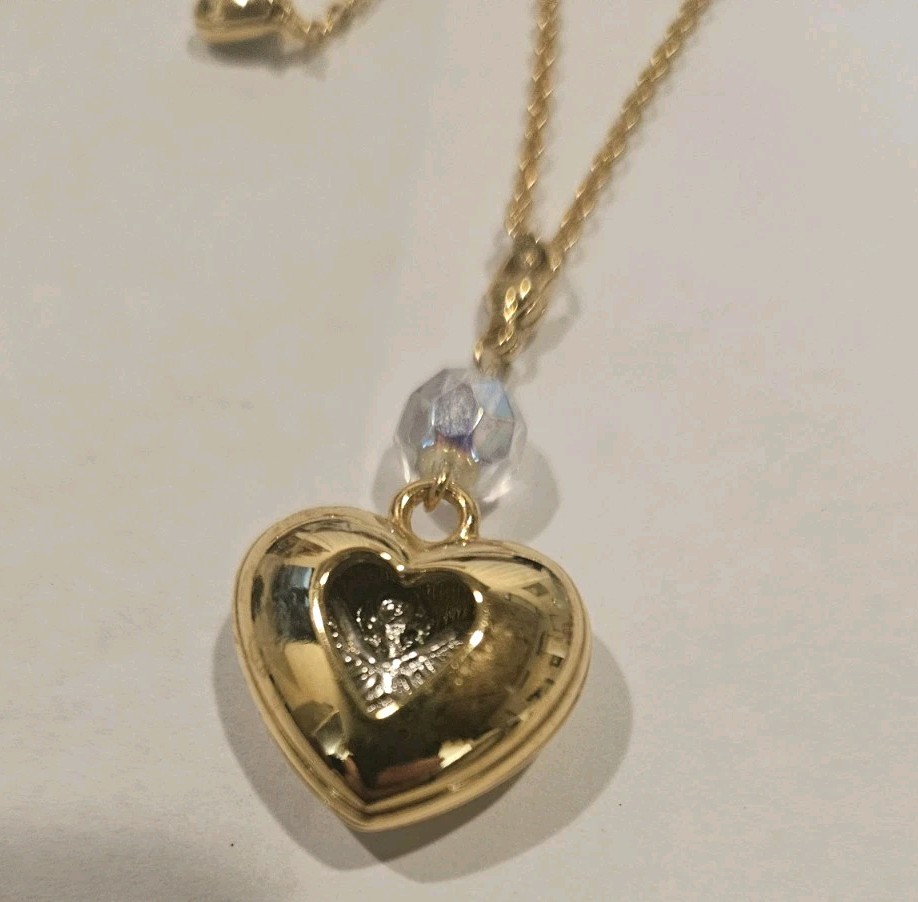 KIRK’S FOLLY Goldtone Necklace Hidden Angel Cherub Heart Pendant Charm 36″