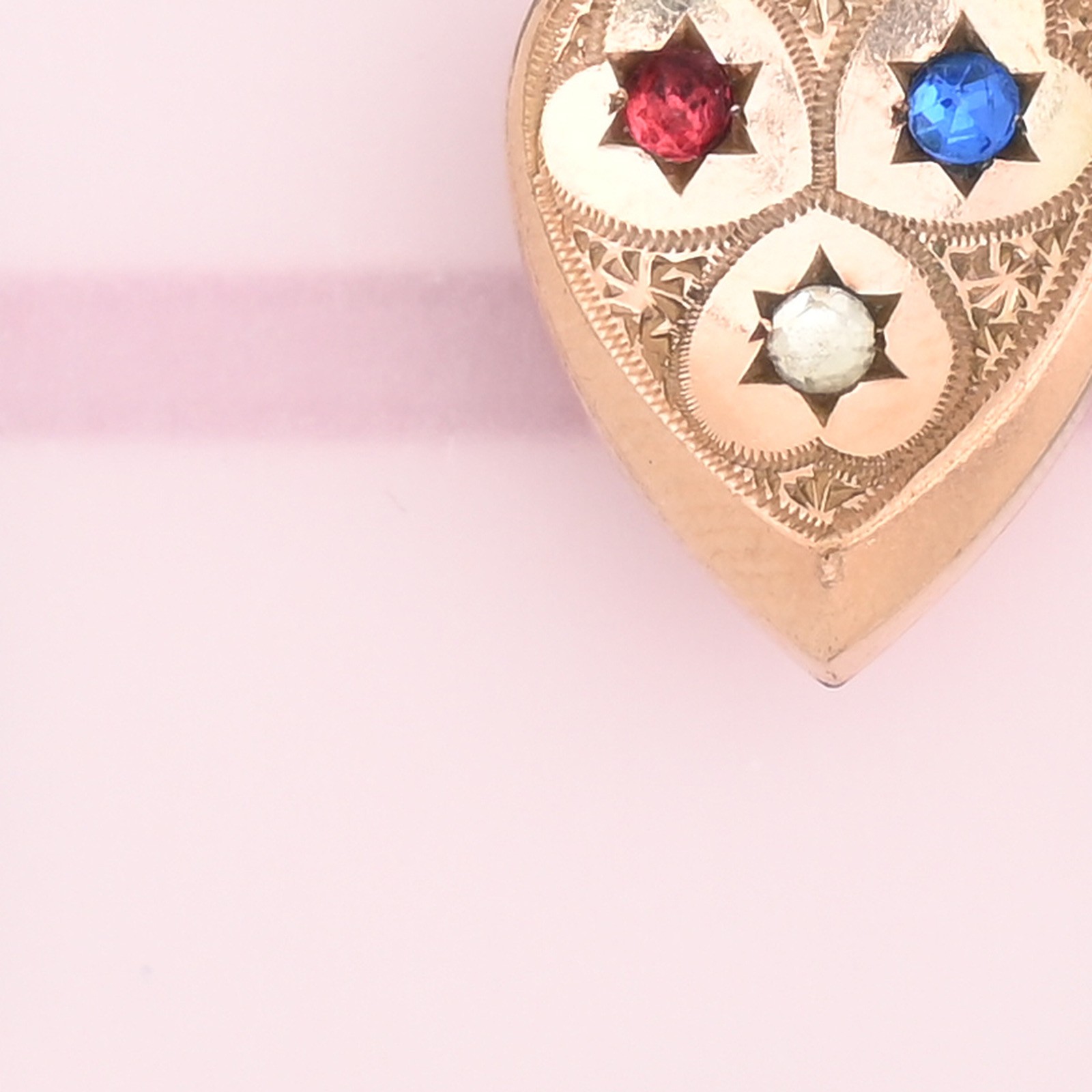 Antique Victorian TINY Heart & Star Rose Gold Filled Paste Charm Pendant