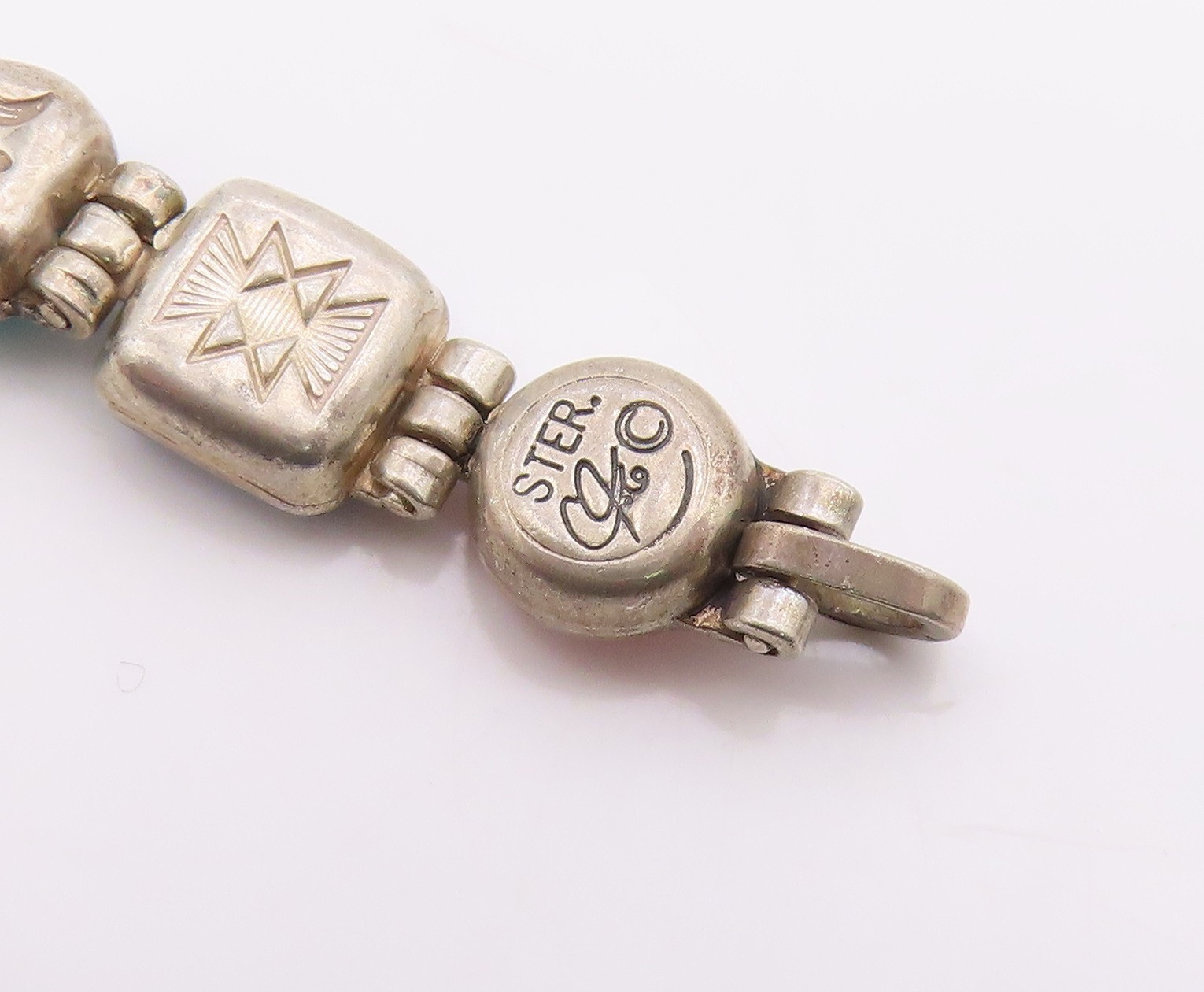 925 Sterling Silver Vintage Bracelet CAROLYN POLLACK Multi Gemstone Link BT12119