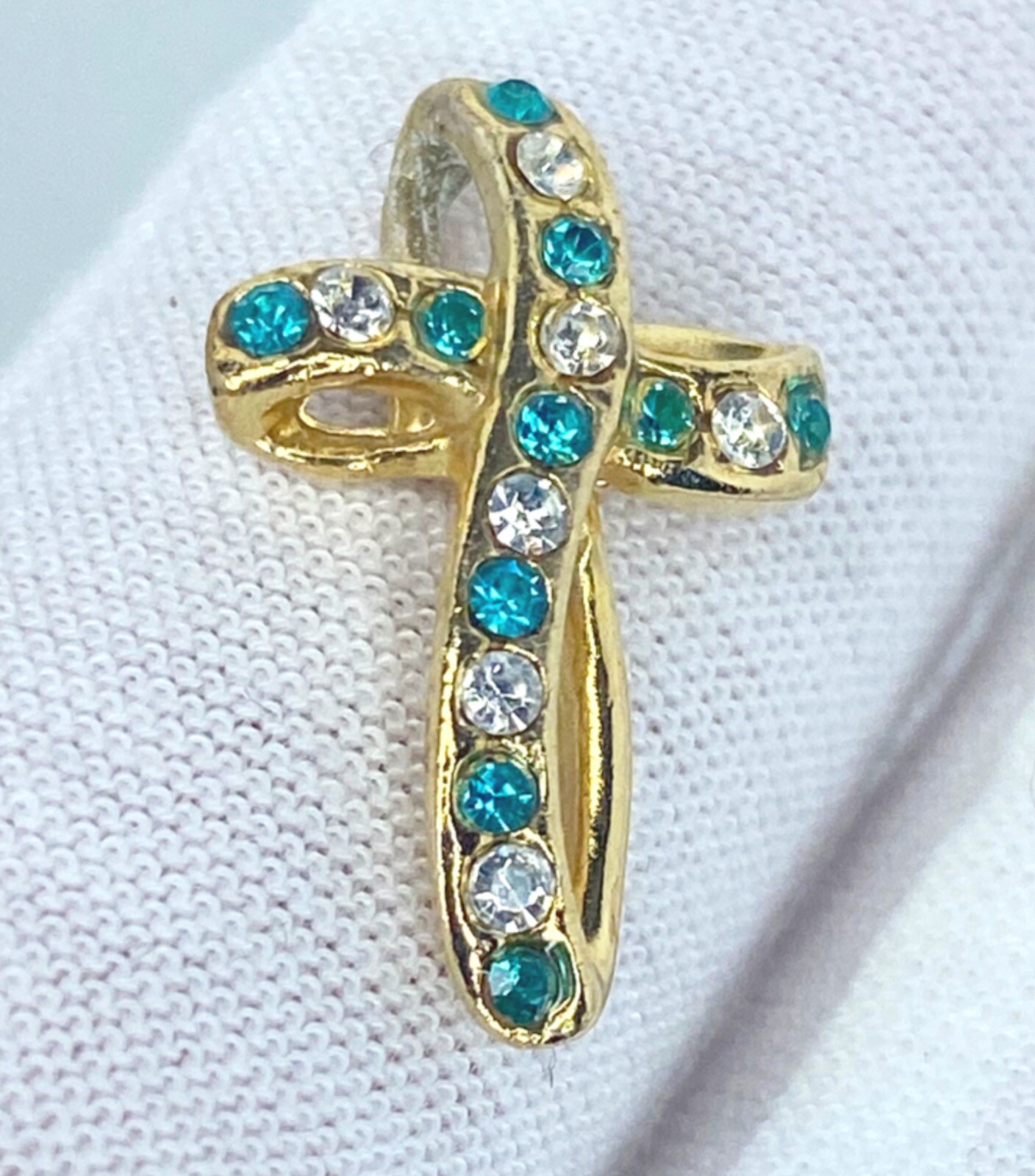 Vintage Cross Pendant May Emerald Layered 18kt Layered Gold Austrian Crystal