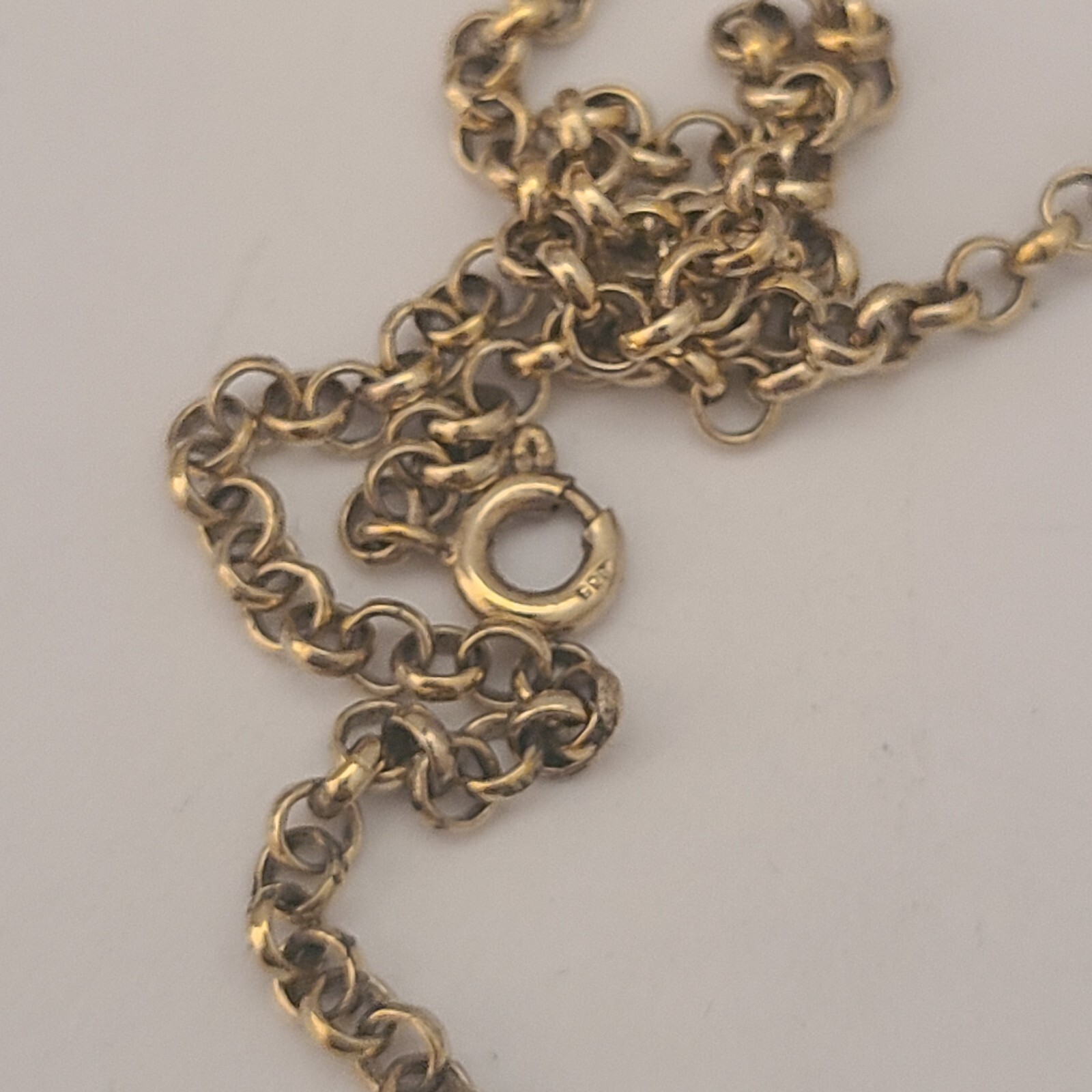 VINTAGE GOLD ON 835 STERLING SILVER 23.5IN LONG MODERNIST CIRCLE LINK NECKLACE