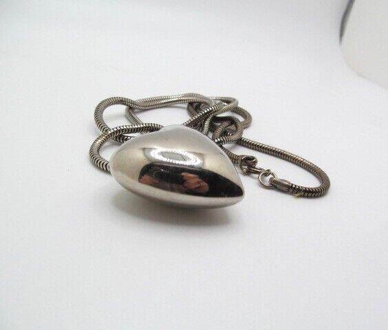 Vintage Silver Tone Thick Snake Barrel Chain 3.25mm Large Puff Heart Necklace