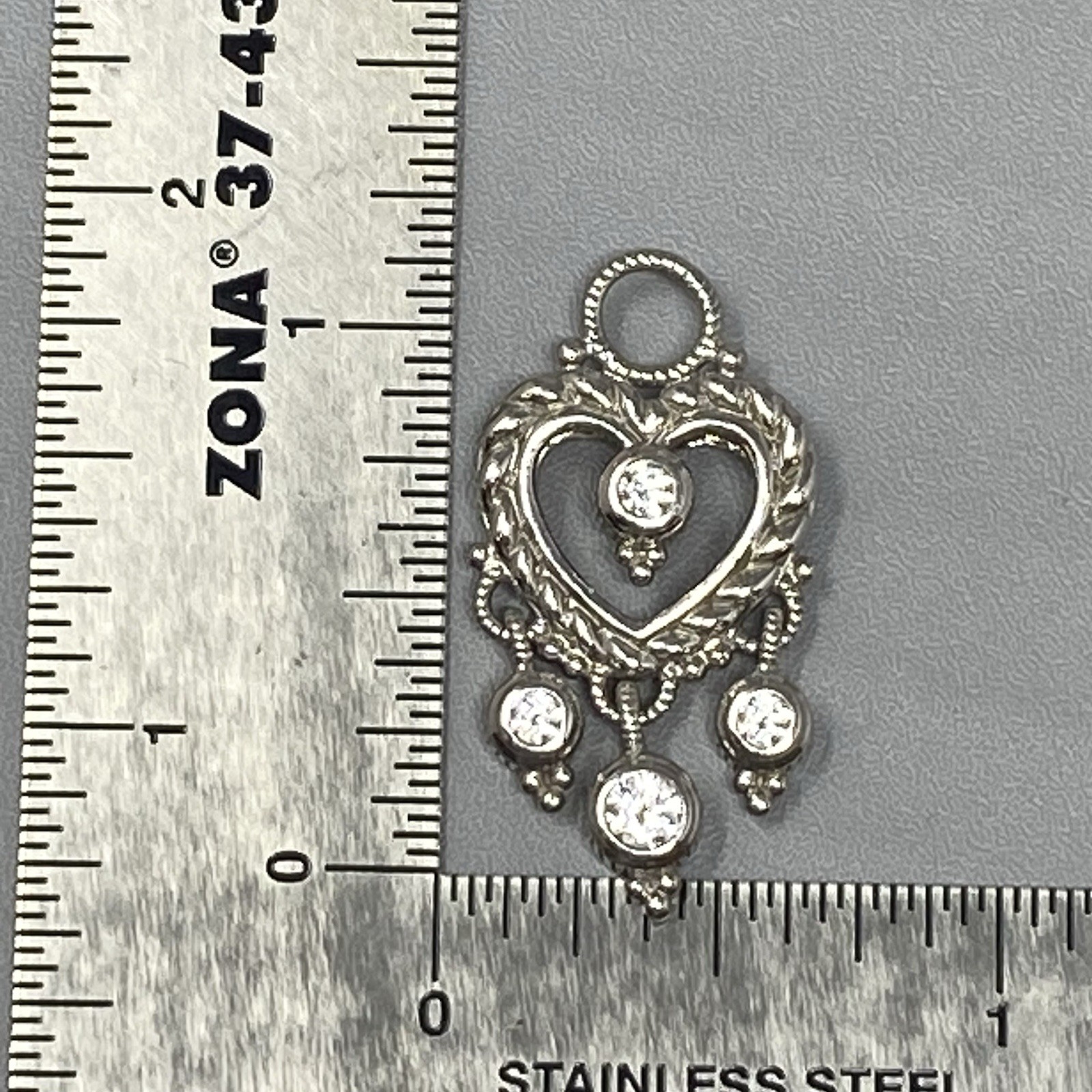 Sterling Silver Heart Pendant Cubic Zirconia Stones Open Center 925 Thailand