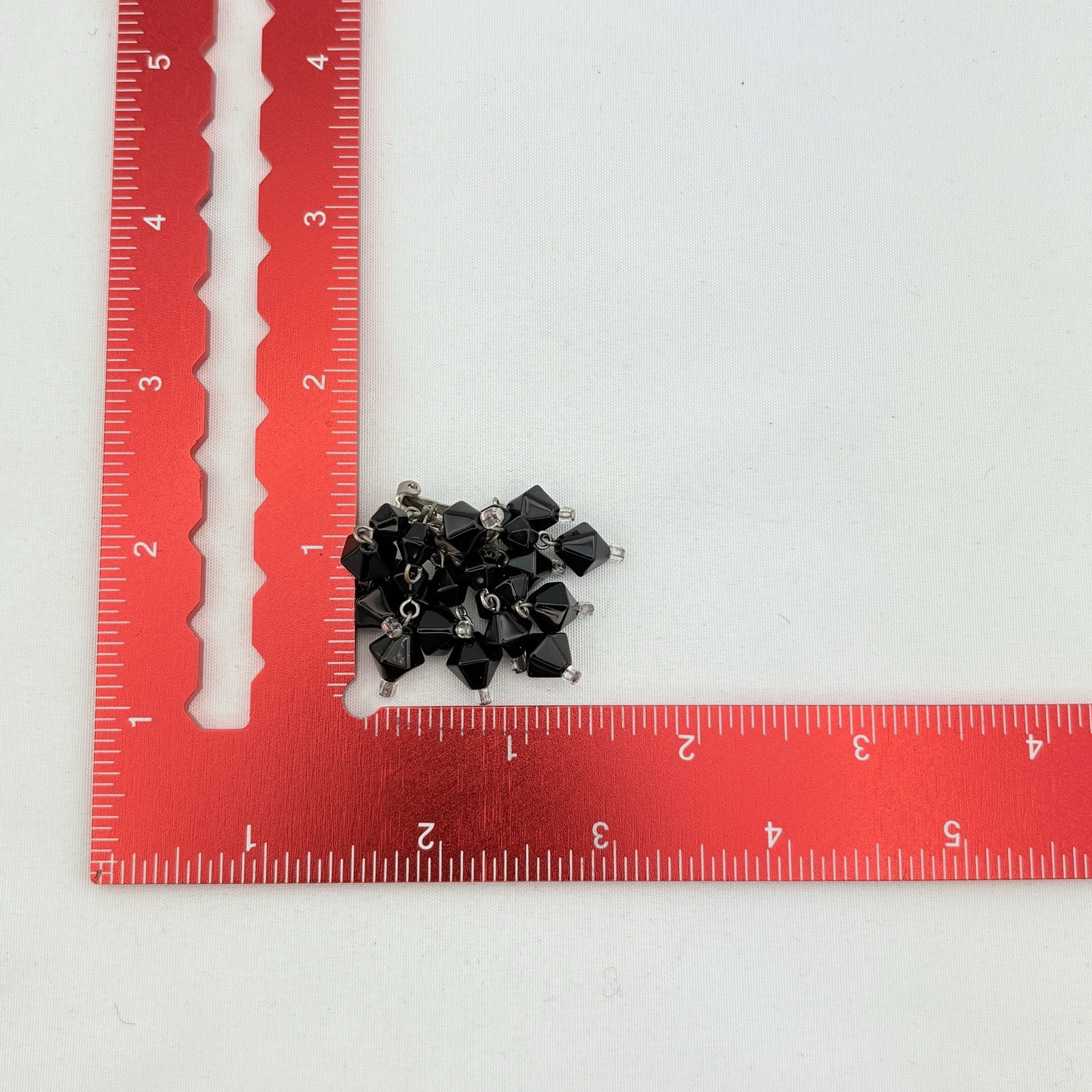 Vintage Japanese Black/Clear Glass Bead Cluster Dangle Earrings Clip On
