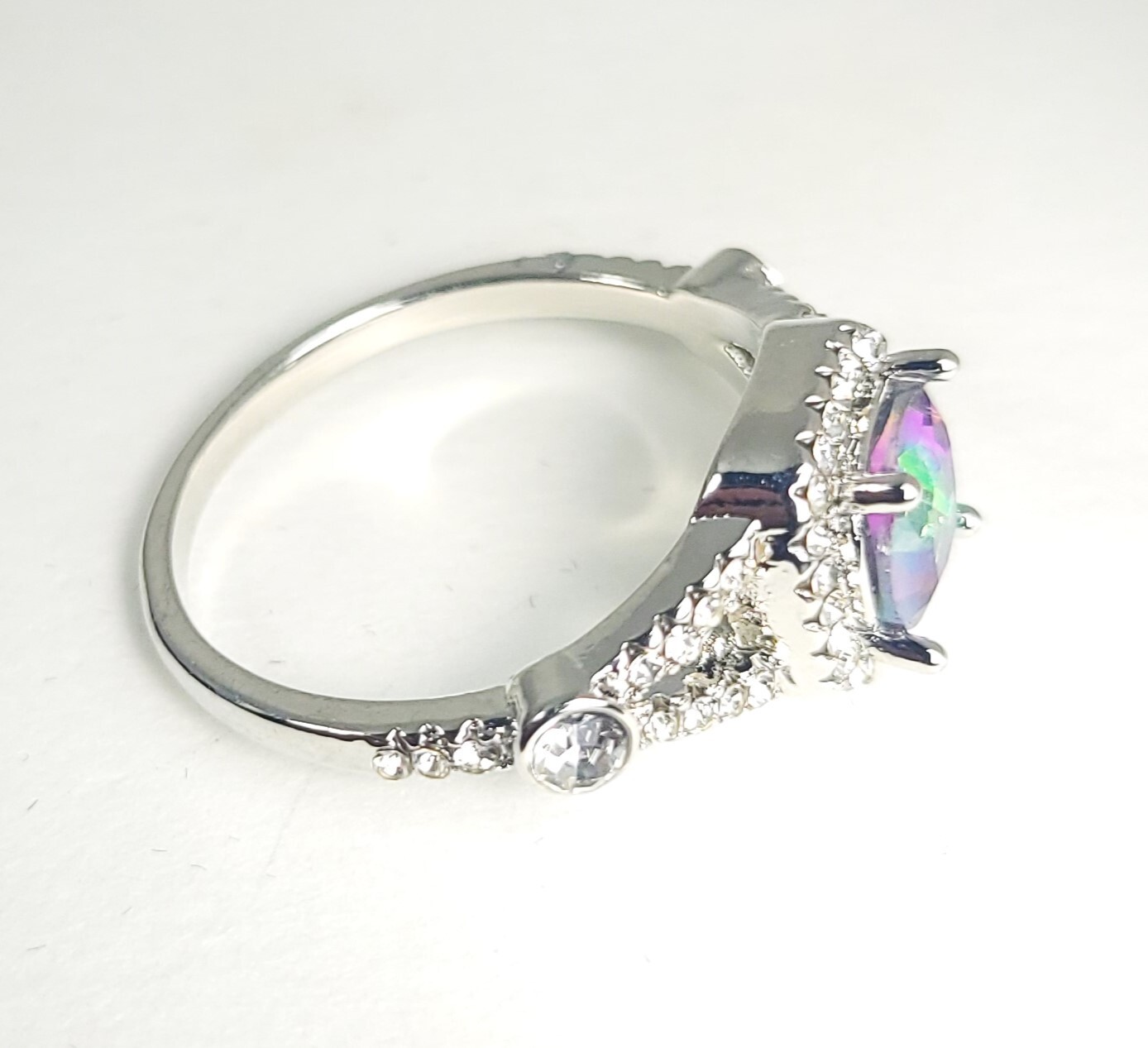 Square Cushion Cut Mystic Topaz Lab Created Diamonds Surrounding Ctr Eng Ring