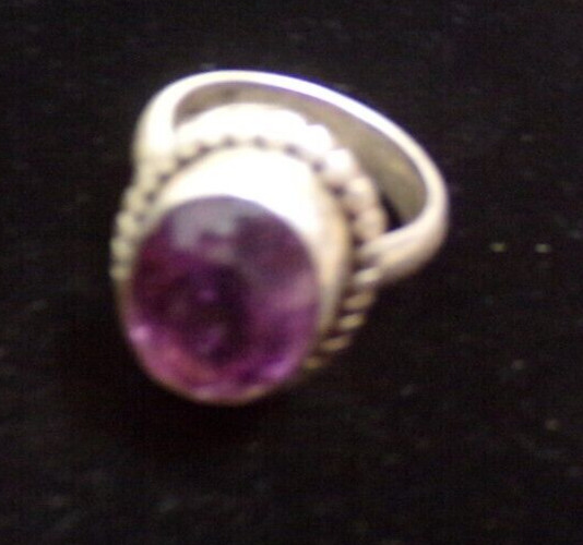 VINTAGE SILVER AMETHYST RING SIZE 9 12 x 15 mm CL88CR JZ90