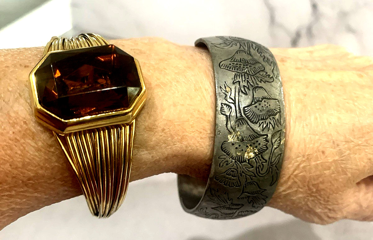 Lot of 9 1980’s Costume Bangle Cuff & Hinged Bracelets India Leonard Pewter +