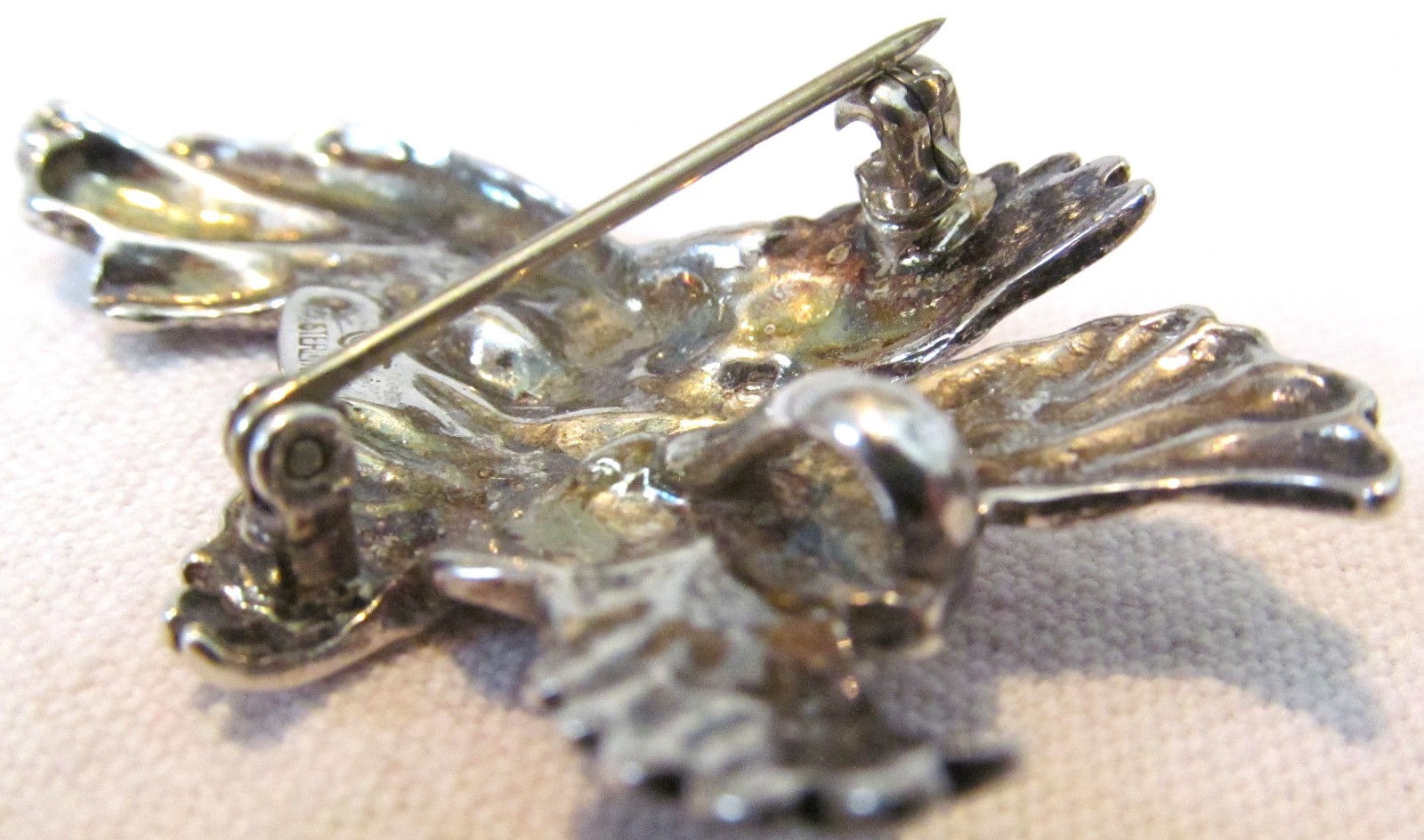 Vintage Shube Dimensional Angels Solid Sterling Silver Pendant Pin Brooch 2″long