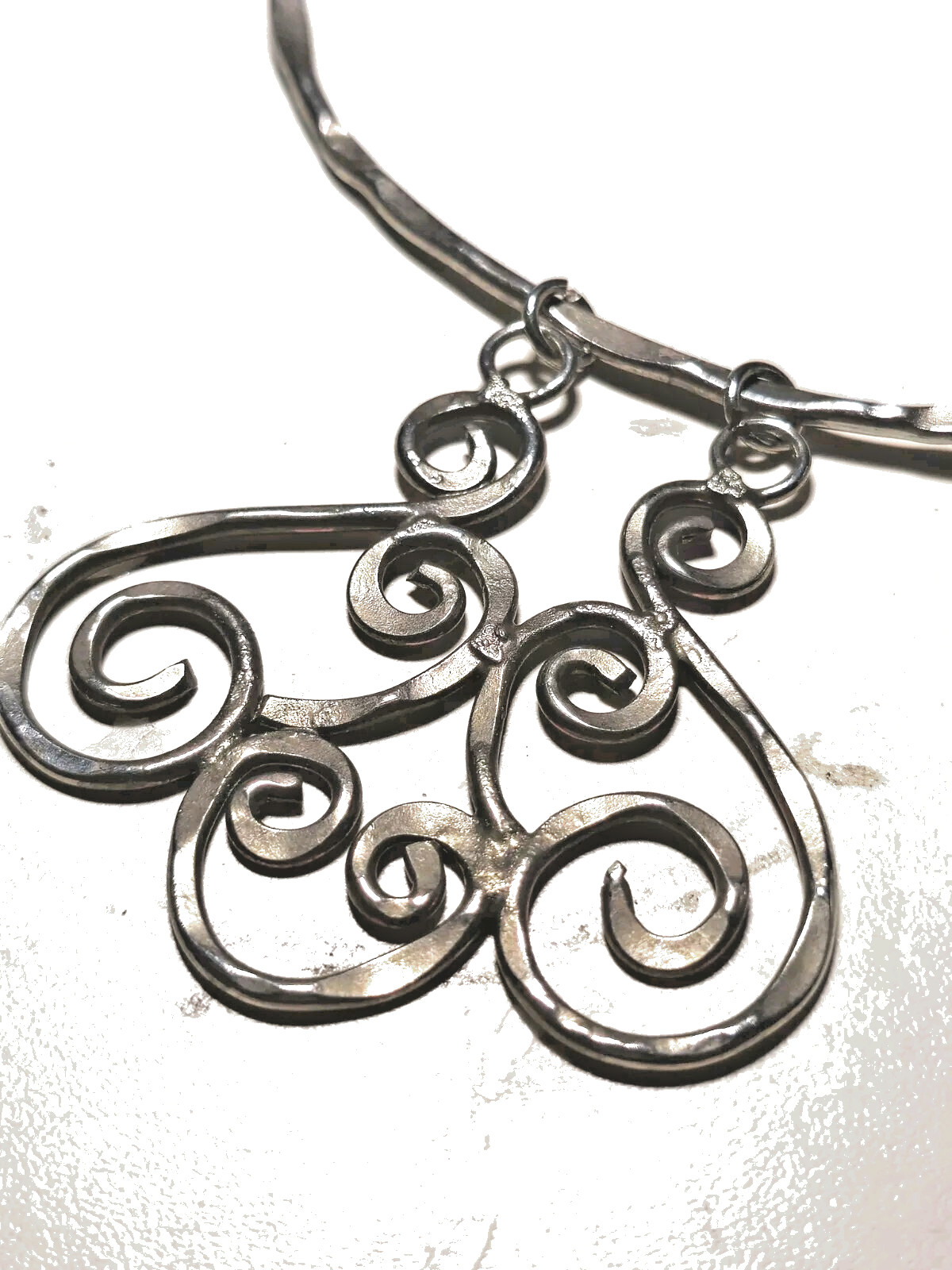Grecian Etruscan Silverplated Circle Scrolls 1970s Handmade Collar Bib Necklace