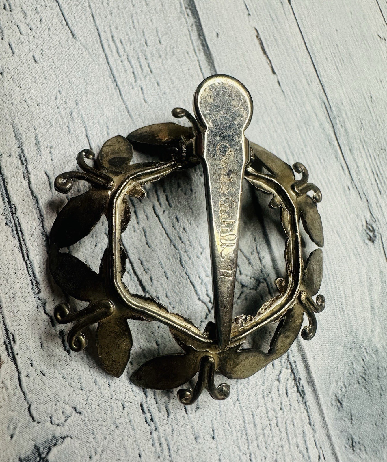1997 Emilia Castillo Silver Plated Butterfly Circle Hair Pin Brooch 2″