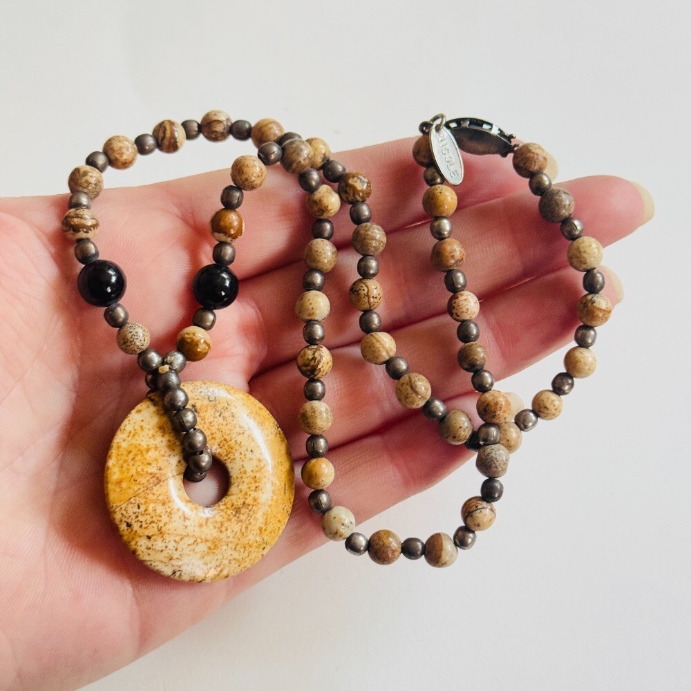 VTG Collar Jasper Necklace Signed Nicole Smooth Round Beaded natural genuine