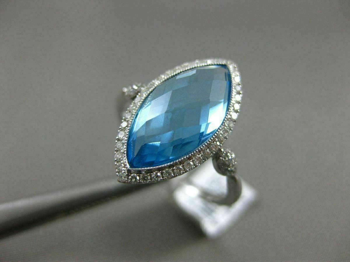 ESTATE 4.54CT DIAMOND & AAA BLUE TOPAZ 14KT WHITE GOLD 3D MARQUISE HALO FUN RING