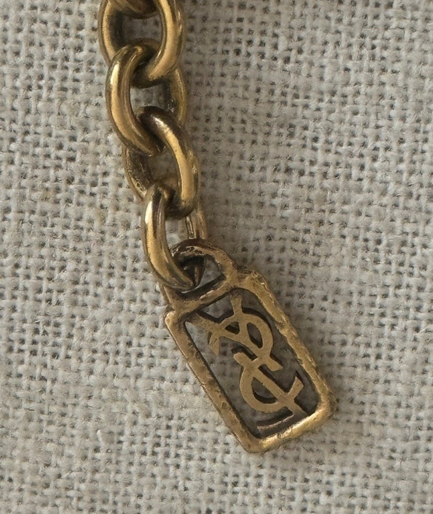 Vintage YSL Yves Saint Lauren Turquoise Blue Cabochon Chain Dangle Necklace 16”