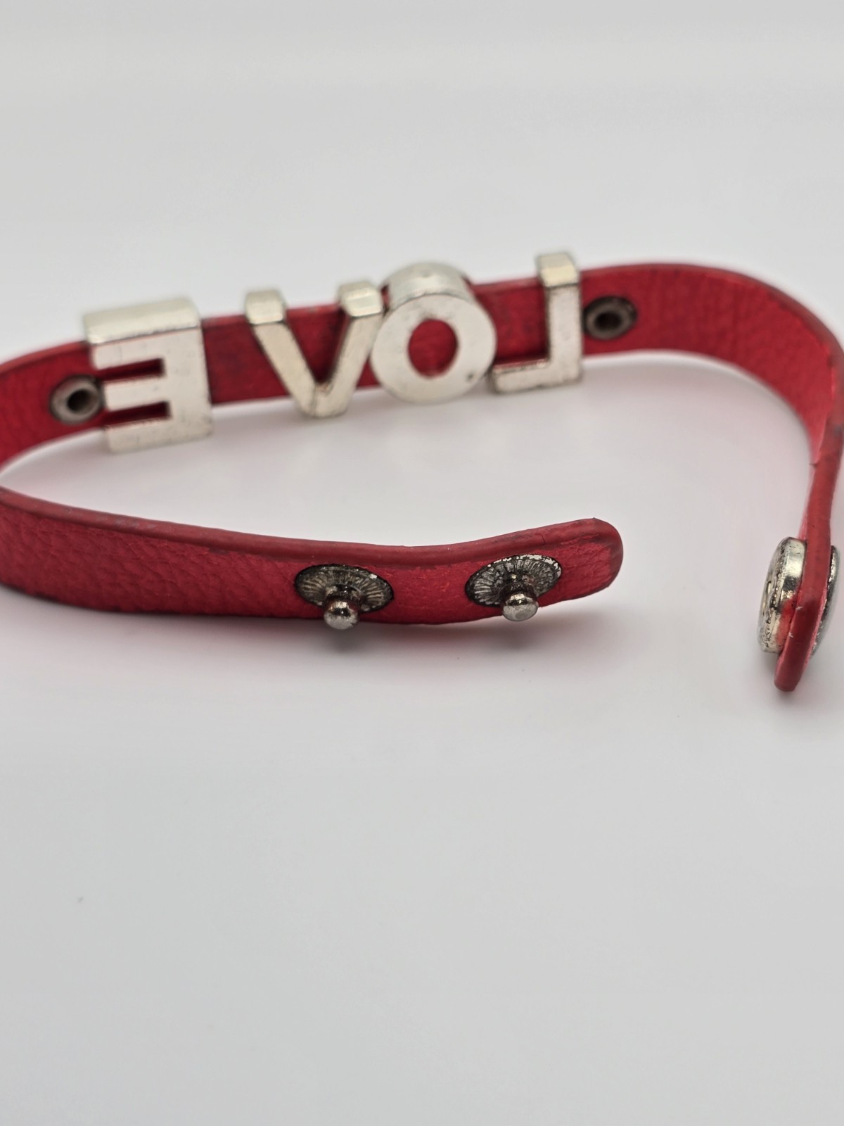Vtg YIK FUNG Signed Red Leather & Rhinestone Slide Charm Bracelet FREE $HIPPING!