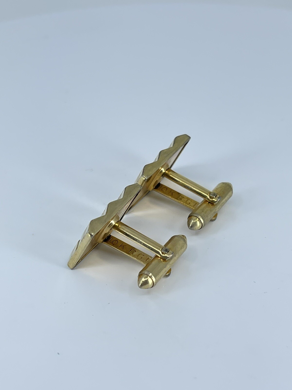Vintage Hadley 10K RGP cufflinks gold tone louver design etched accent 7/8″