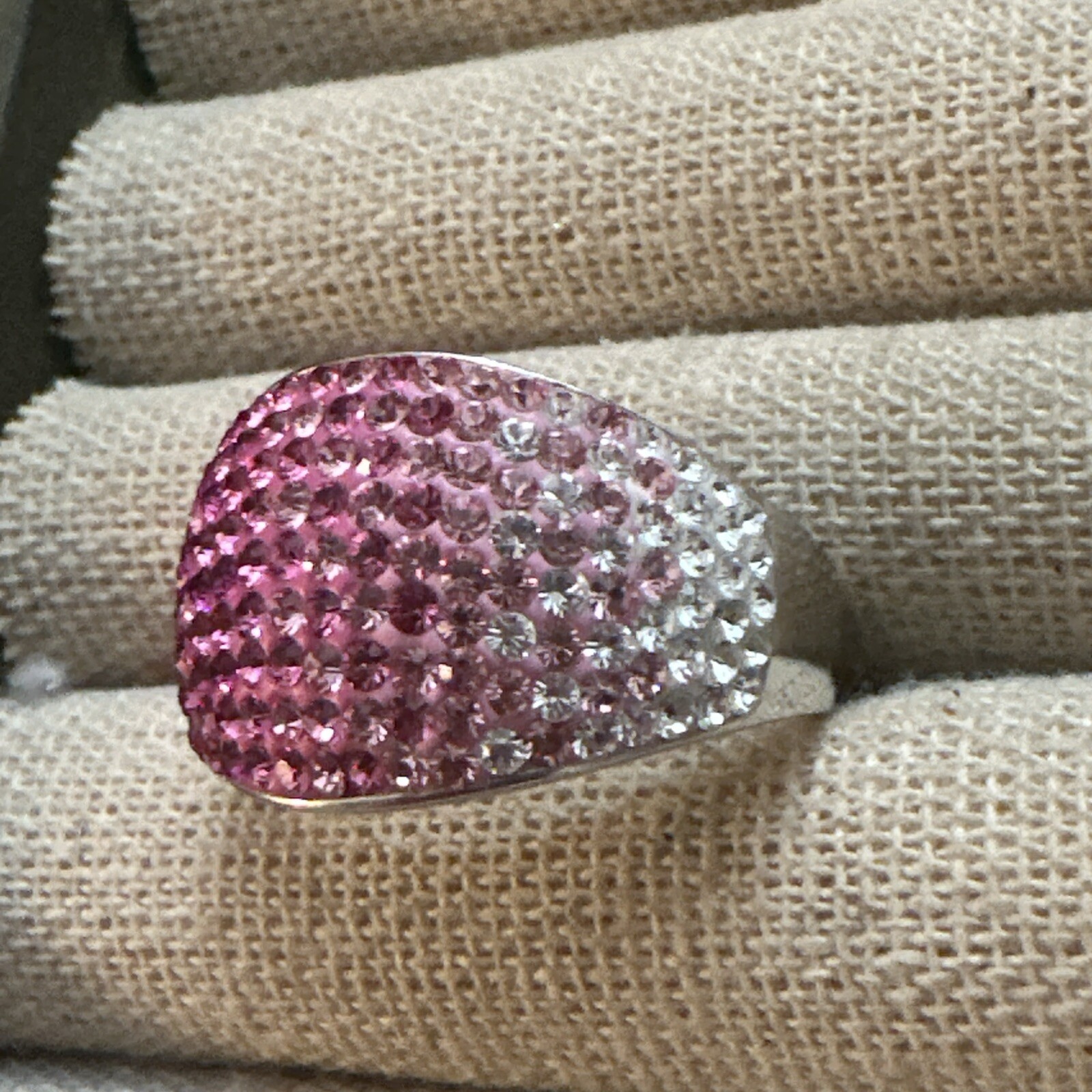 VINTAGE STERLING SLVER PINK CRYSTAL WAROVSKI OMBRE DOME RING