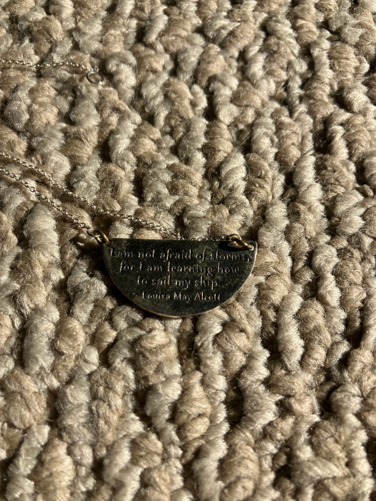 Sterling Silver LOUISA MAY ALCOTT I Am Not Afraid Of Storms Quote Necklace 20″