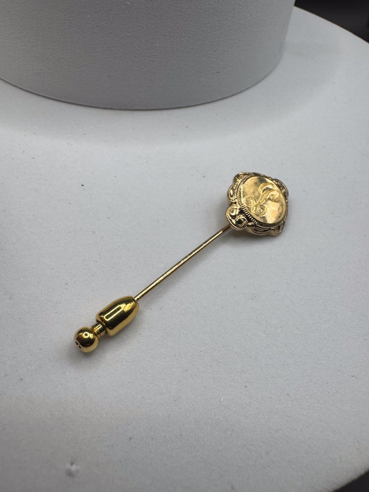 Vintage Gold Tone Ornate Monogram Letter P L Stick Pin Tie Lapel Victorian Style