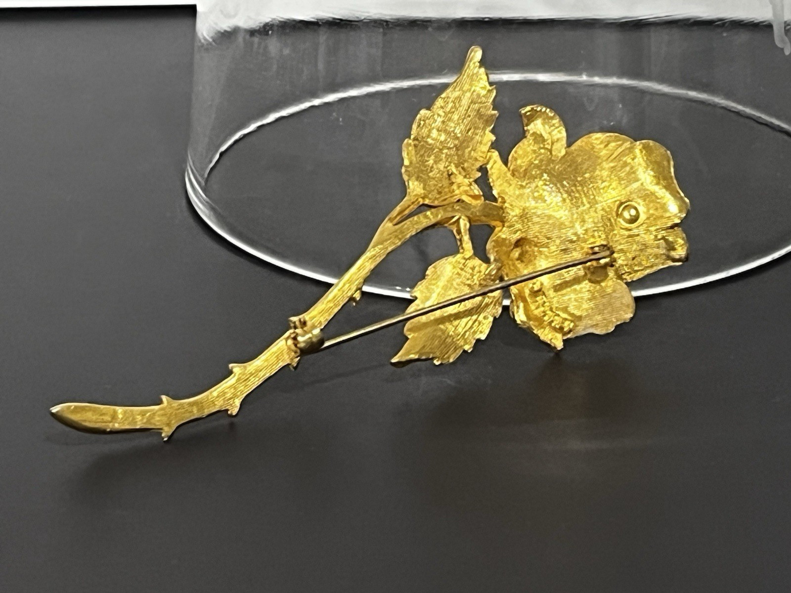 Charel Signed Gold -tone Long Stem Rose Pin 3.75”x 1.5-2”