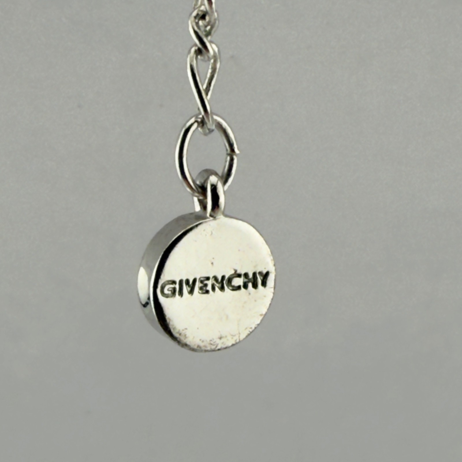 Givenchy Signed Blue Crystal Y Drop Necklace Silver Tone Chain Lariat 18″