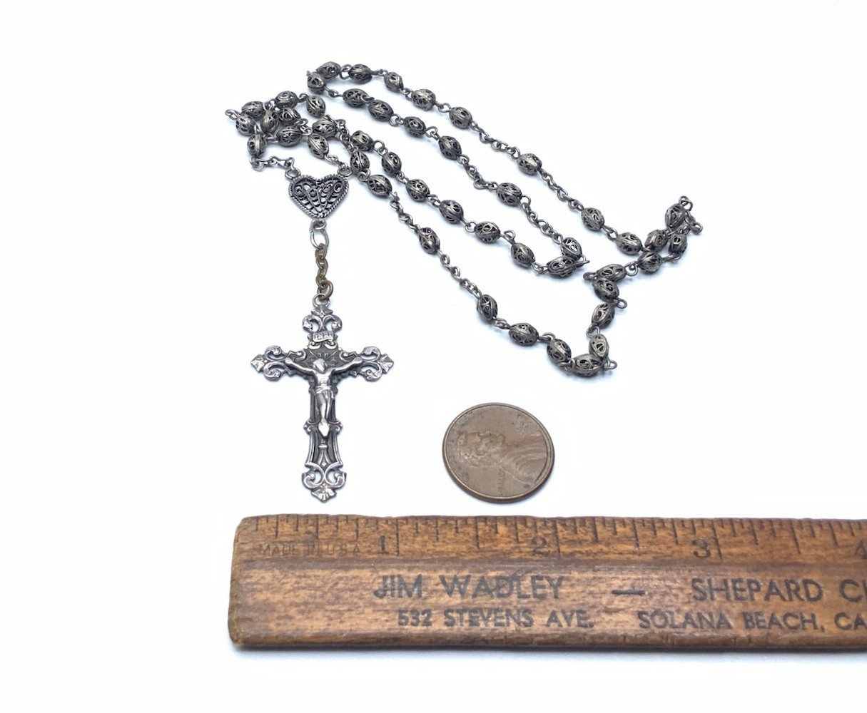 Vintage Chapel Sterling Silver CATHOLIC Jesus Cross Crucifix 20” Necklace Rosary