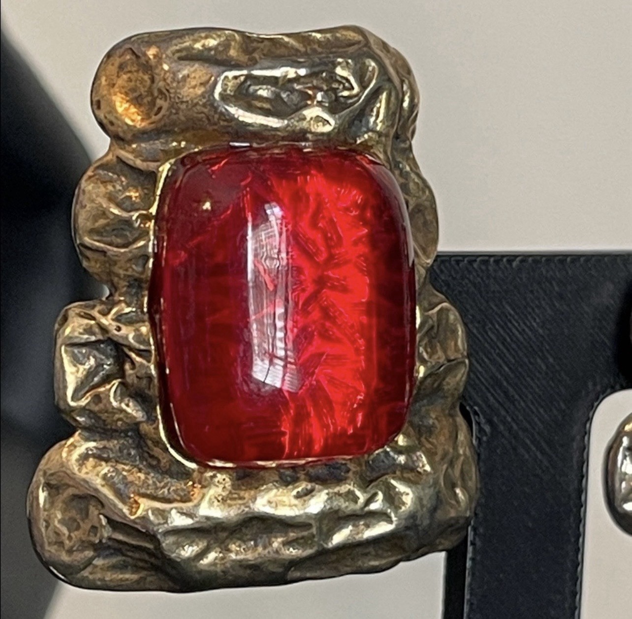 Les Bernard VO Brutalist Collection Red Gripiox Glass Brooch & Clip-On Earrings
