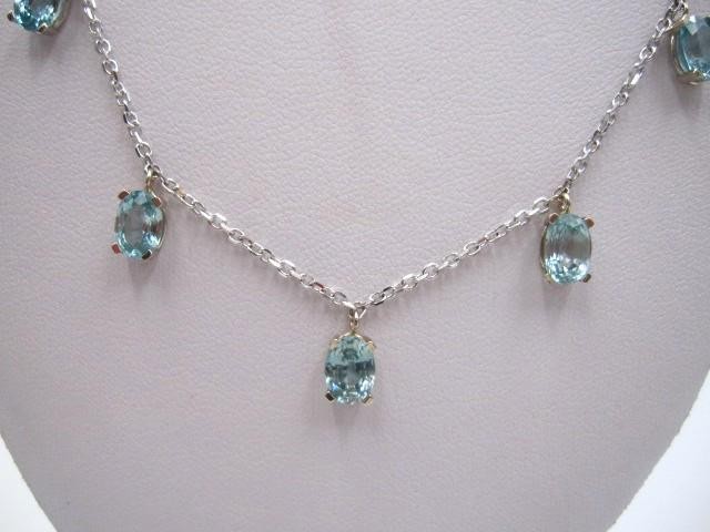 14K White Gold & Swiss Blue Topaz Drop Station Necklace 16″-18″ by Royal Chain