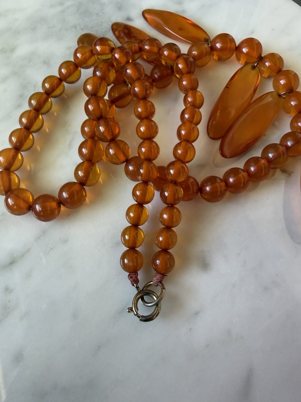 26” Vintage Honey Amber Catalin Bakelite Necklace w/ 6 Drops 50g