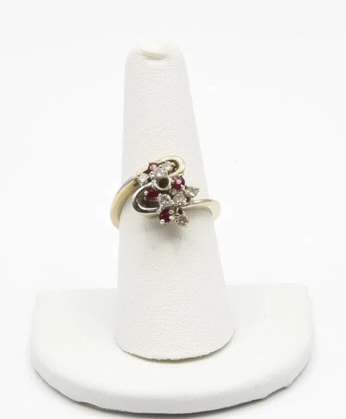 18K WHITE GOLD RED RUBY & DIAMOND RING SIZE 7.5